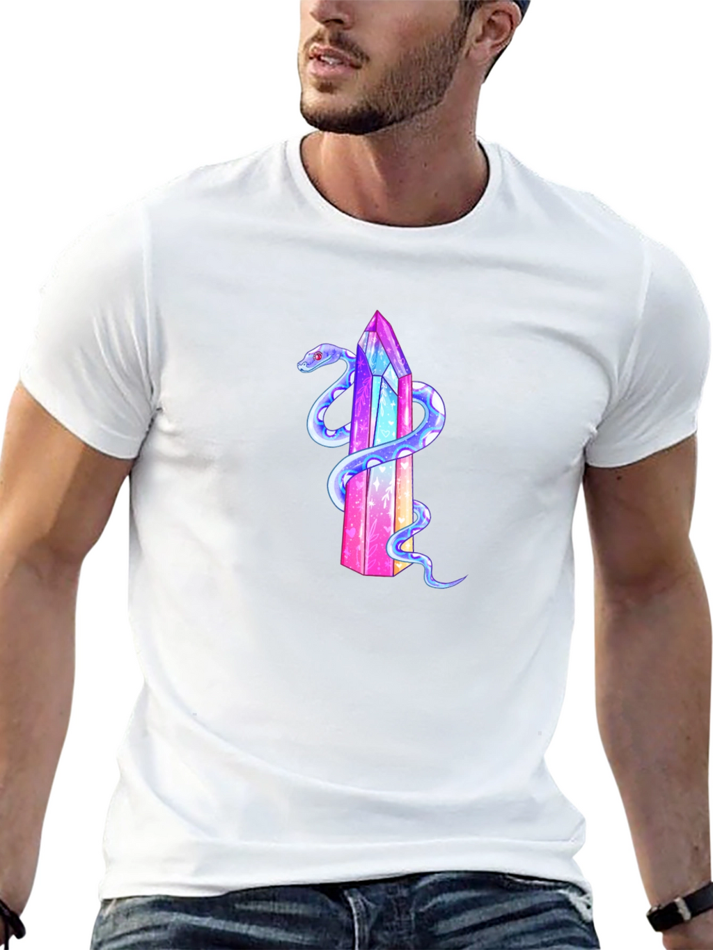 Crystal Snake Graphic T-Shirt - Stylish Mens Tee
