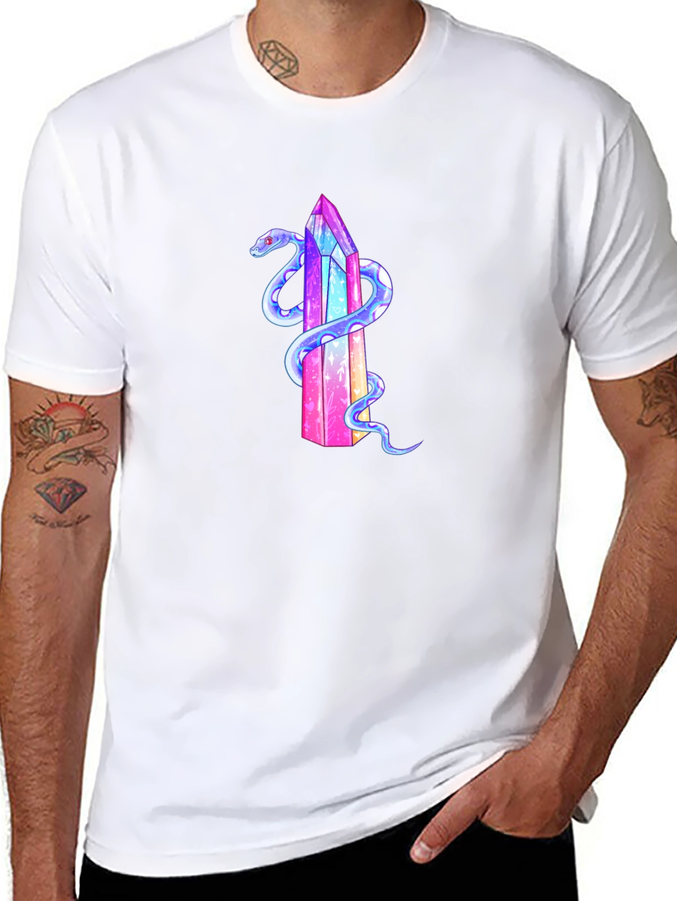 Crystal Snake Graphic T-Shirt - Stylish Mens Tee