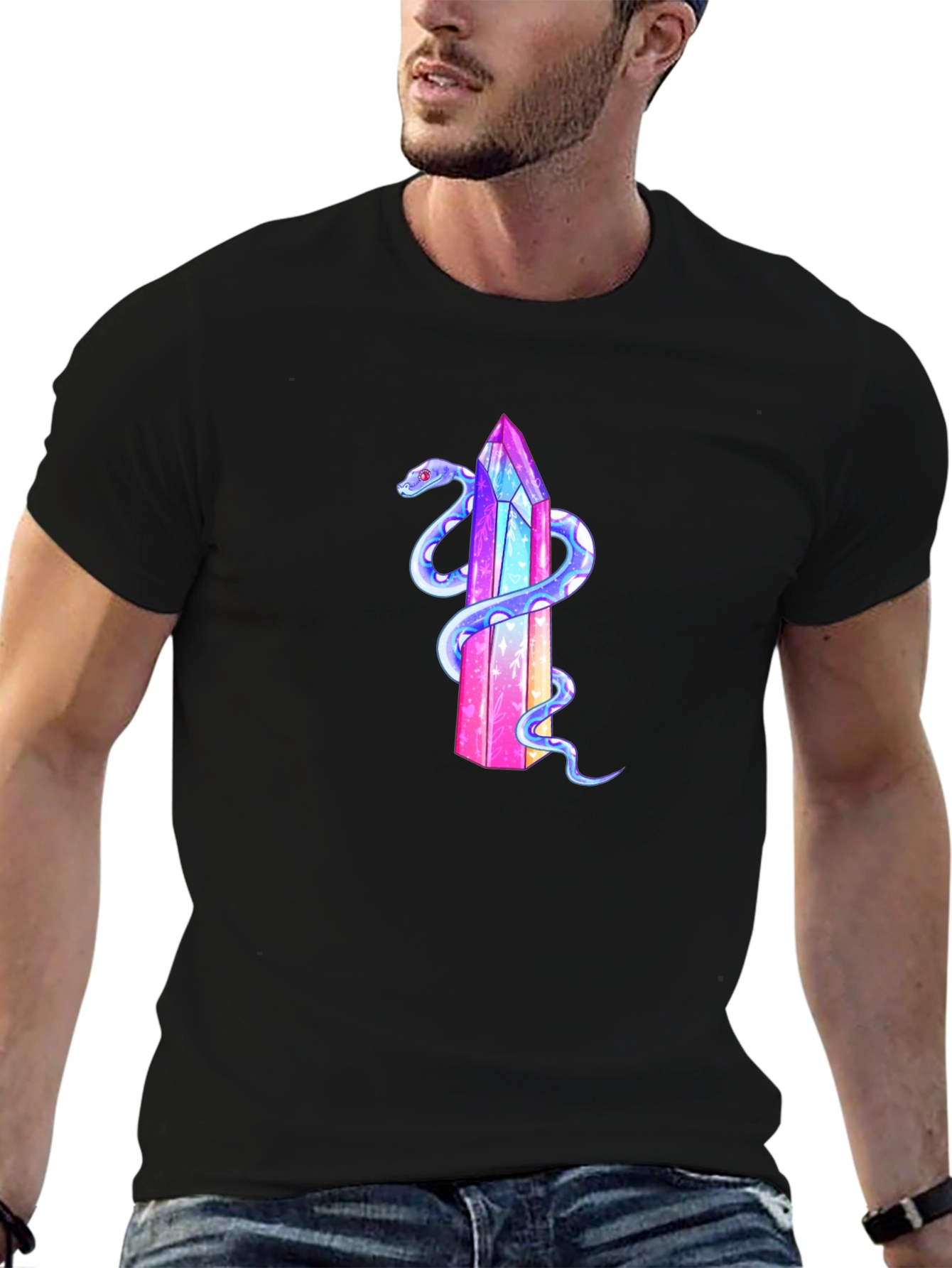Crystal Snake Graphic T-Shirt - Stylish Mens Tee