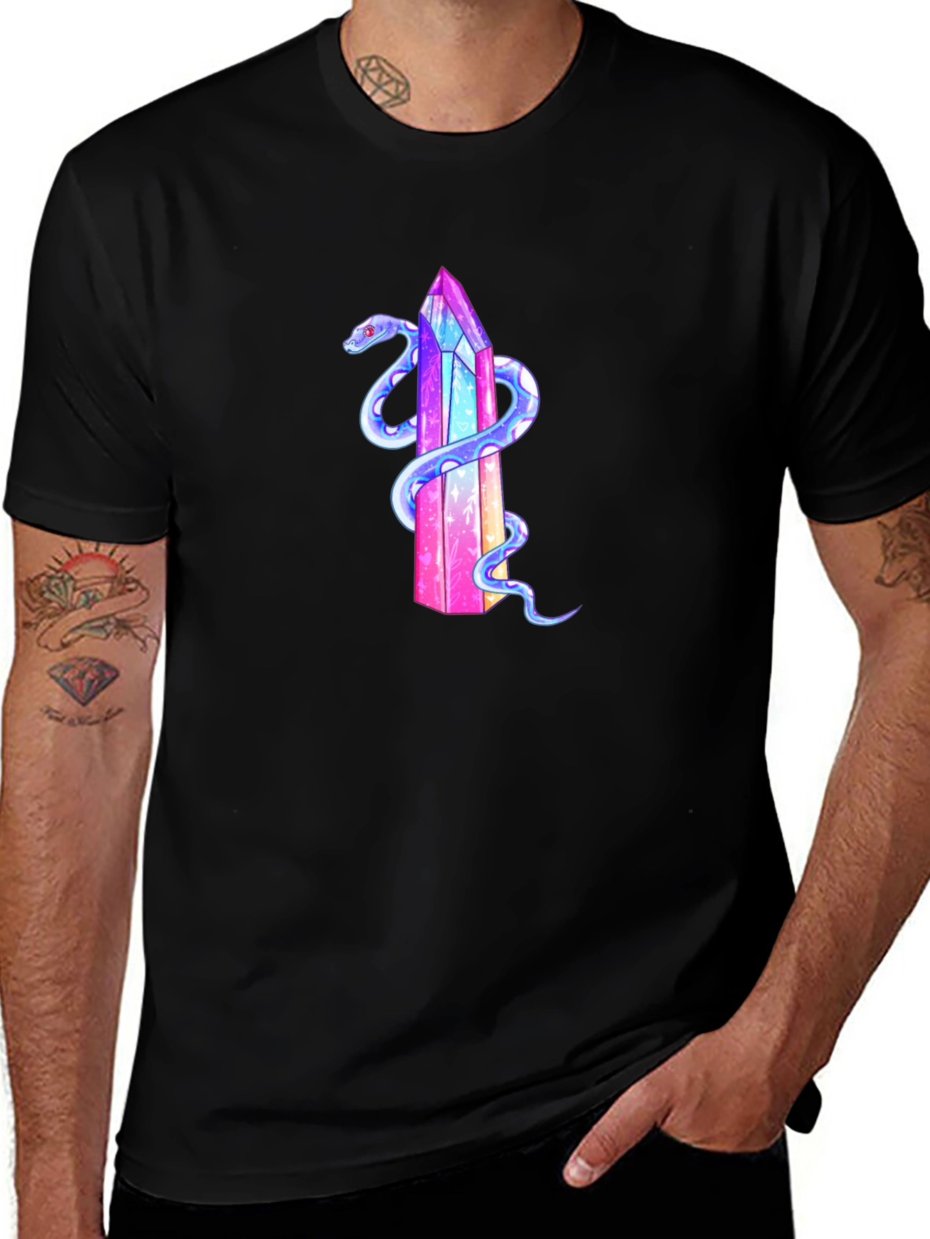 Crystal Snake Graphic T-Shirt - Stylish Mens Tee