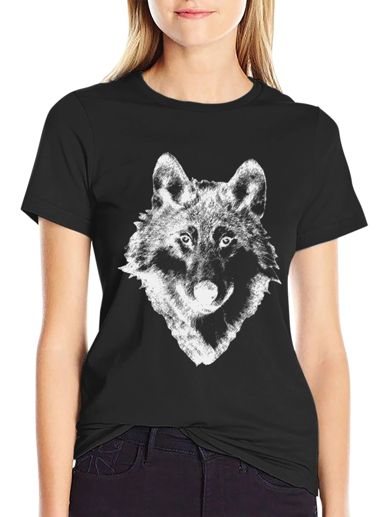 Black Wolf Graphic Tee - Mens Short Sleeve Crew Neck T-Shirt