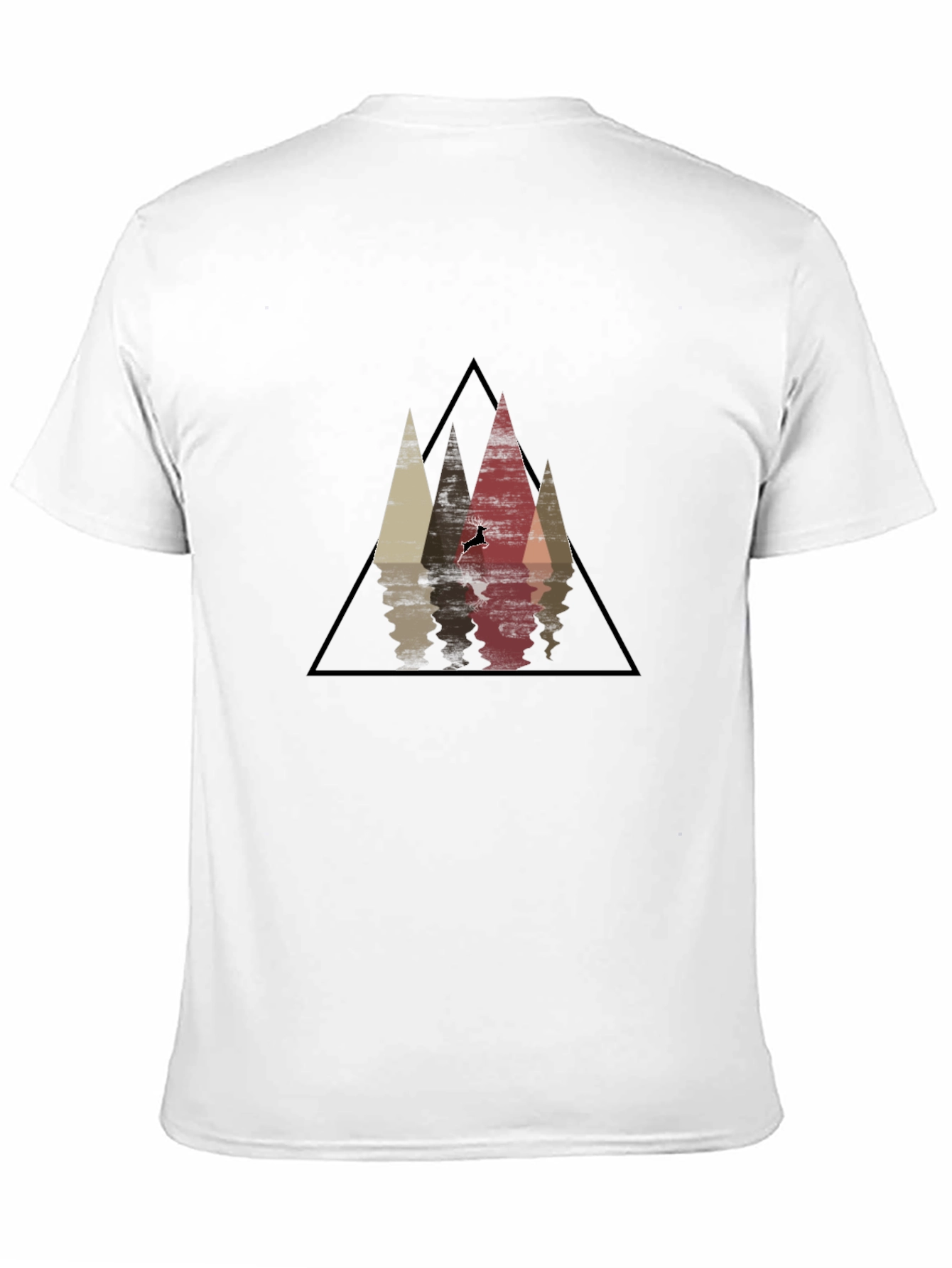 Mountain Reflection Black T-Shirt - Geometric Deer Graphic Tee