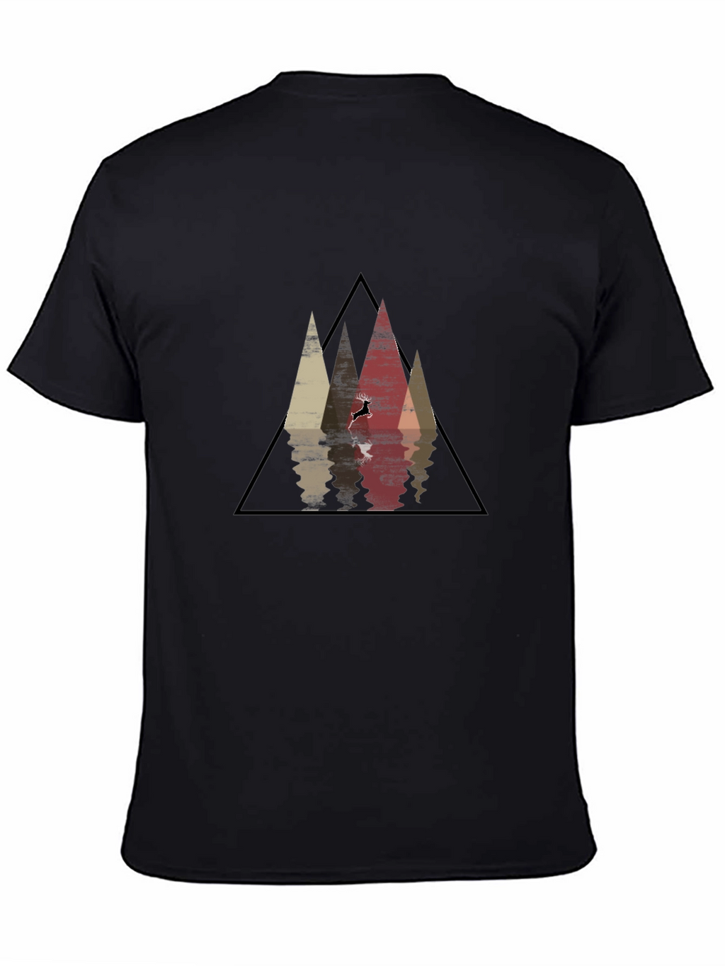 Mountain Reflection Black T-Shirt - Geometric Deer Graphic Tee