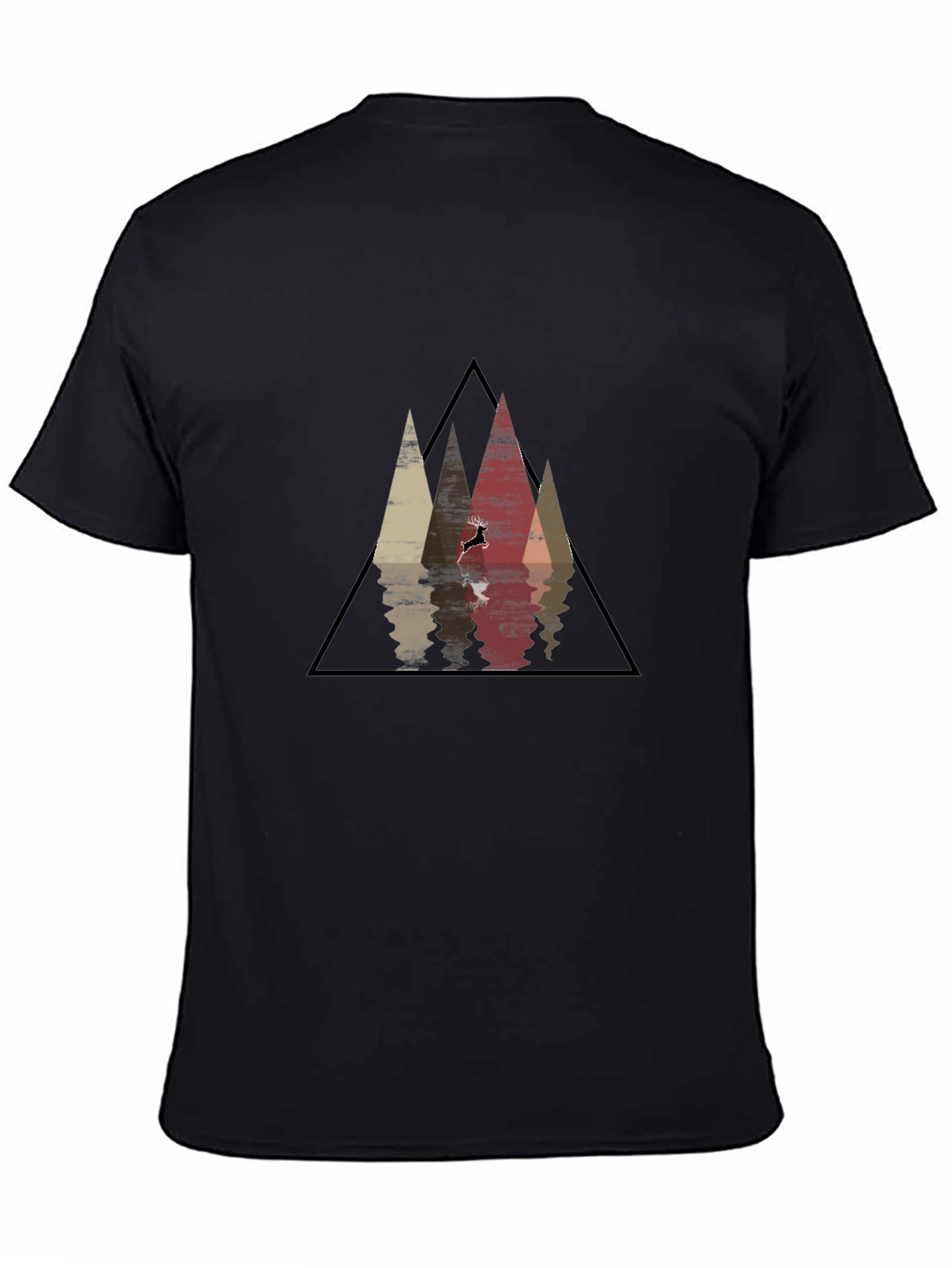 Mountain Reflection Black T-Shirt - Geometric Deer Graphic Tee
