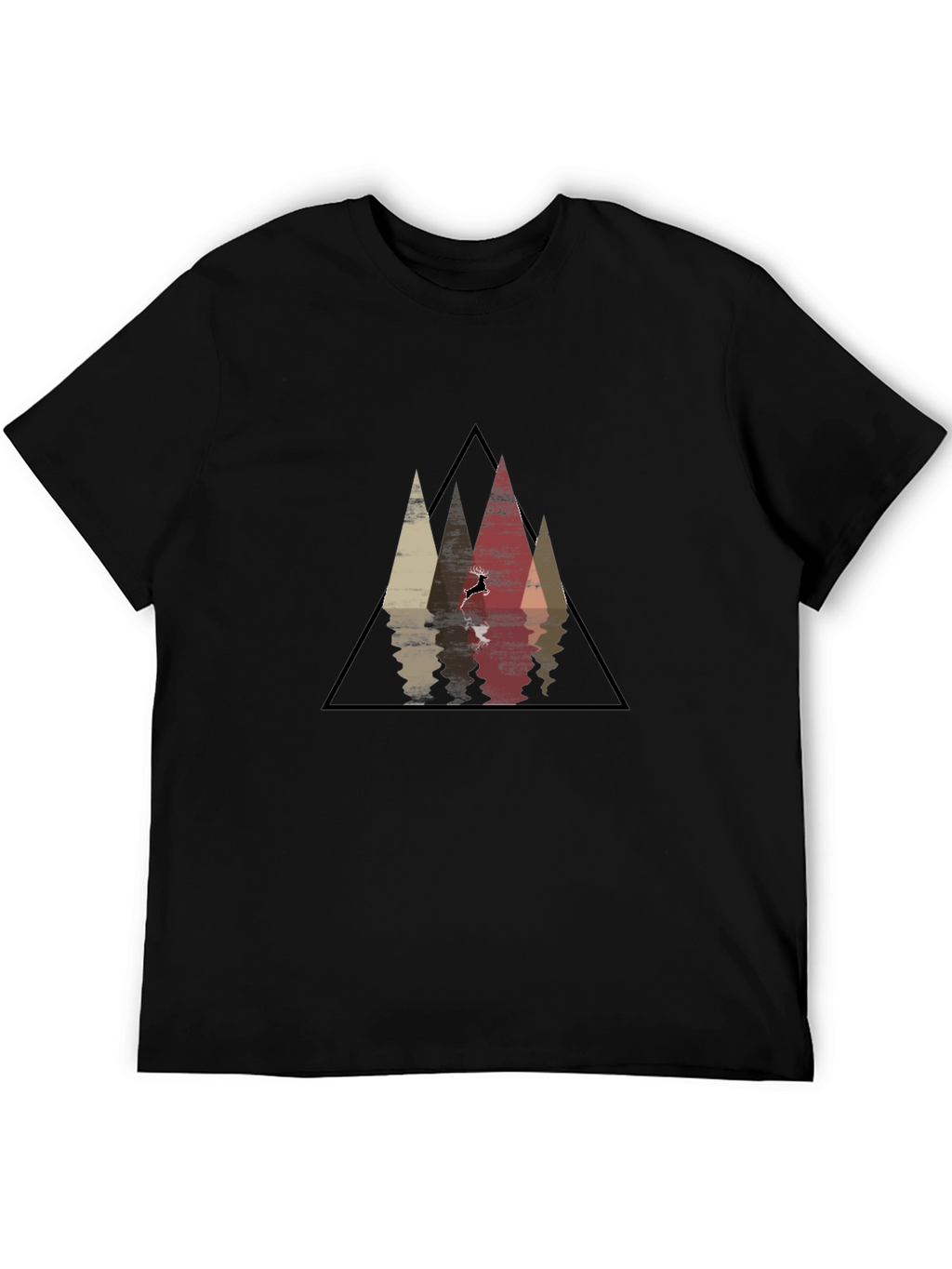 Mountain Reflection Black T-Shirt - Geometric Deer Graphic Tee
