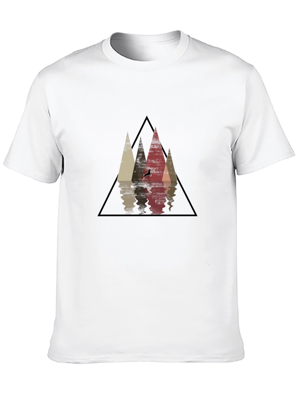 Mountain Reflection Black T-Shirt - Geometric Deer Graphic Tee