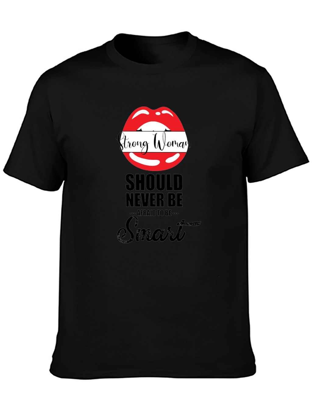 Strong Woman Lips Graphic Black T-Shirt