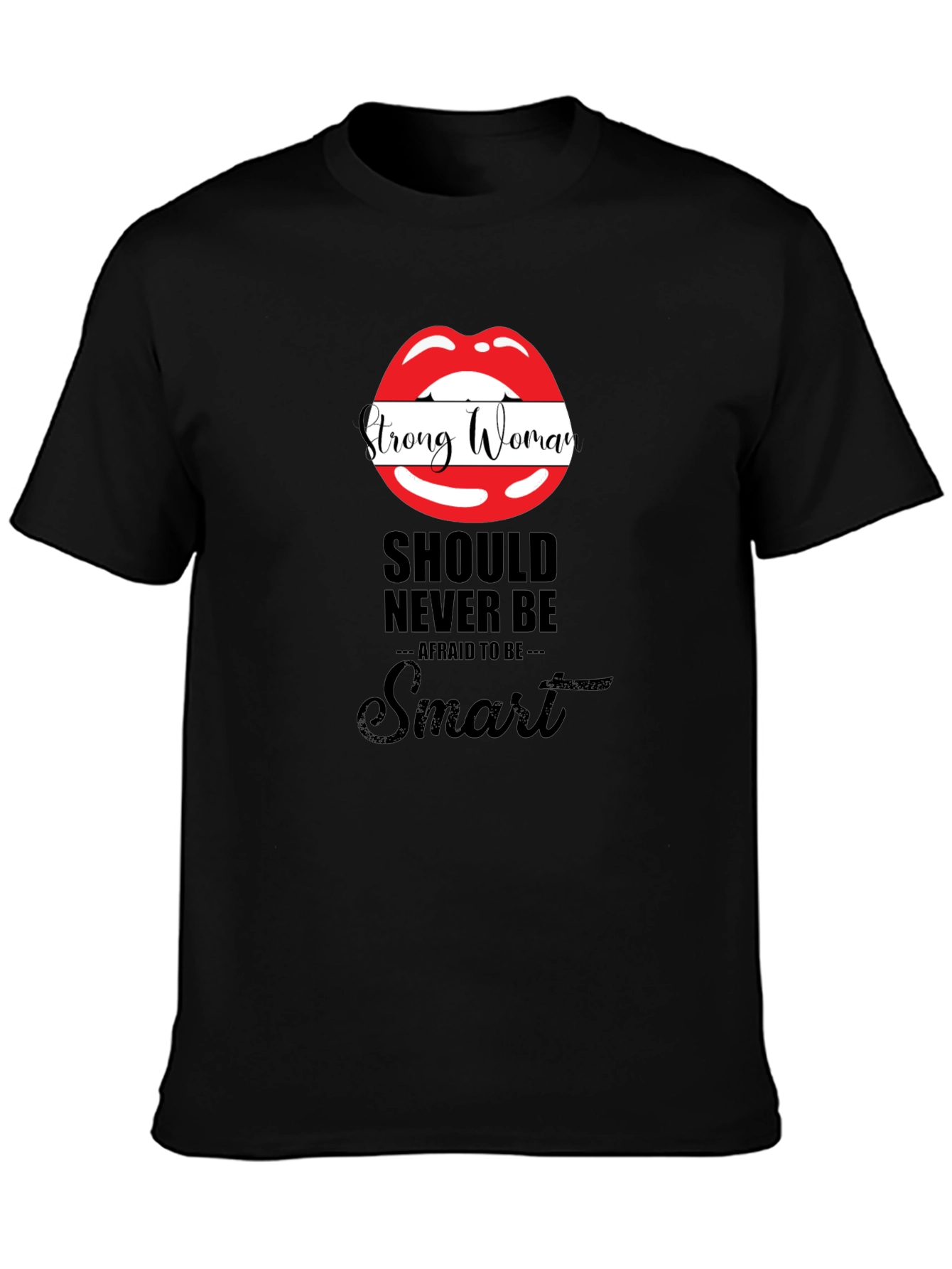 Strong Woman Lips Graphic Black T-Shirt