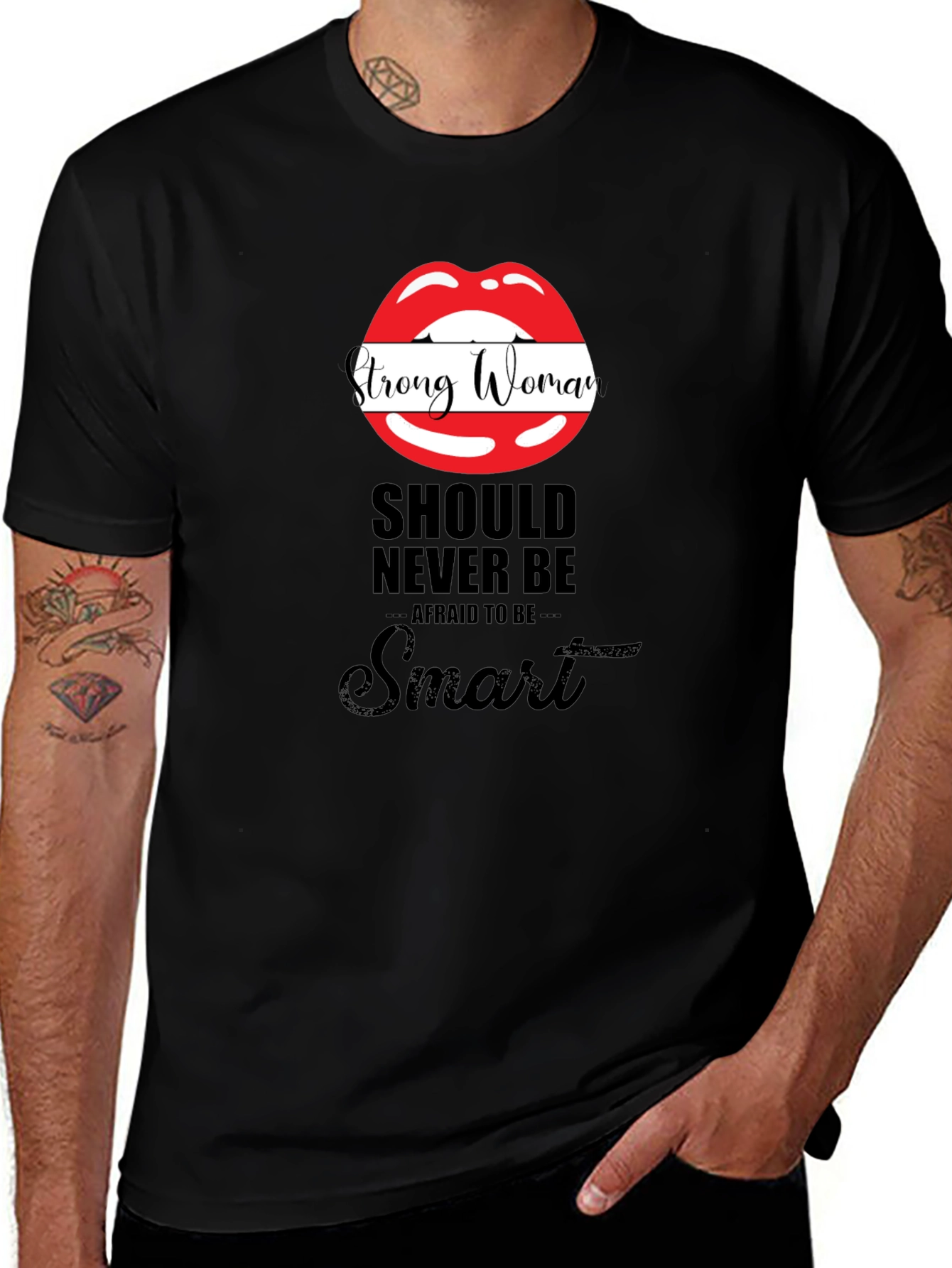 Strong Woman Lips Graphic Black T-Shirt