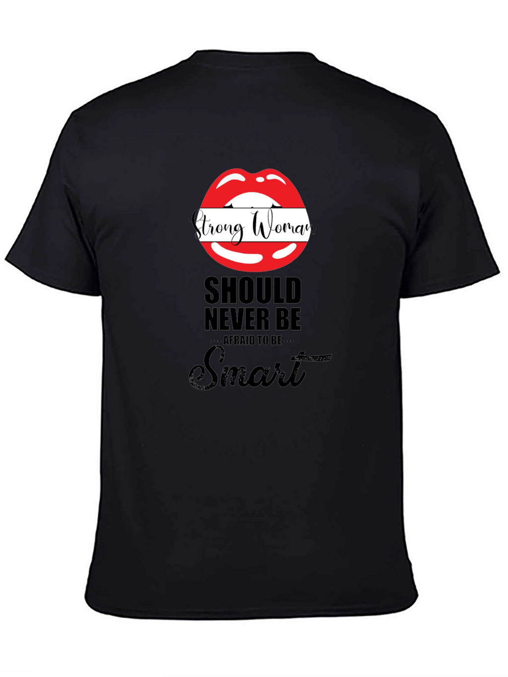 Strong Woman Lips Graphic Black T-Shirt