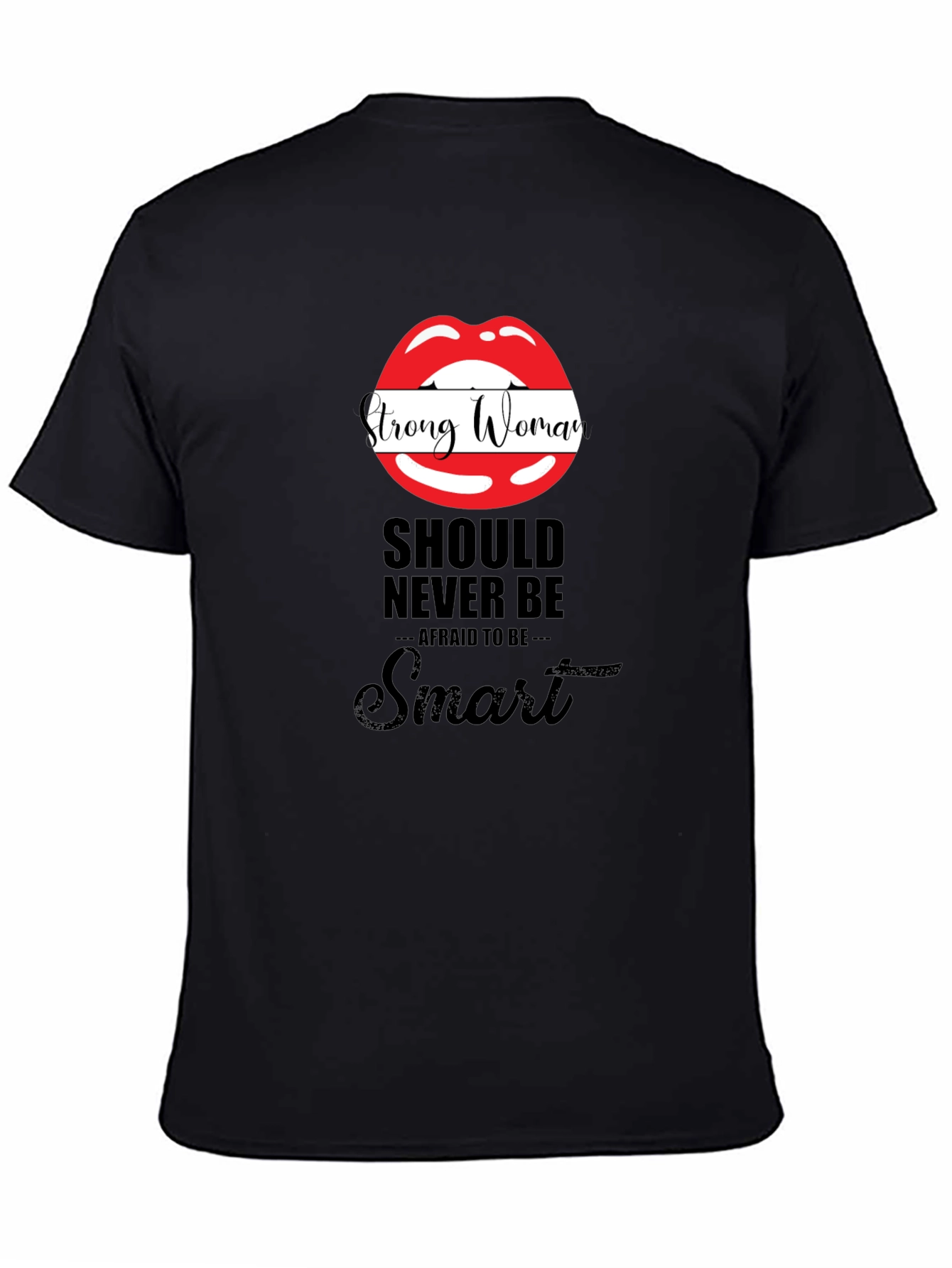 Strong Woman Lips Graphic Black T-Shirt