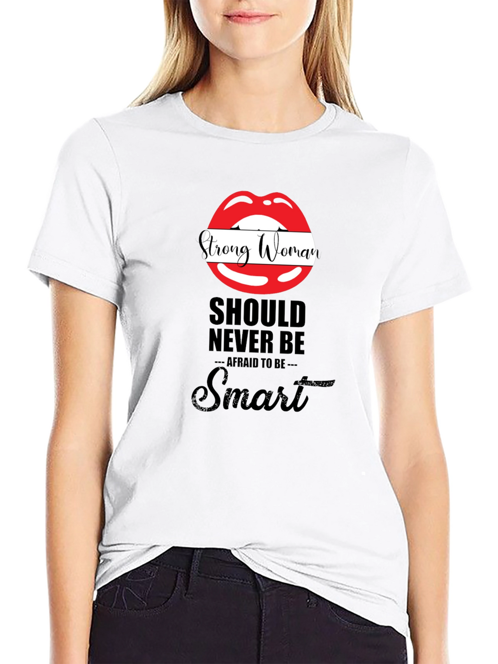 Strong Woman Lips Graphic Black T-Shirt