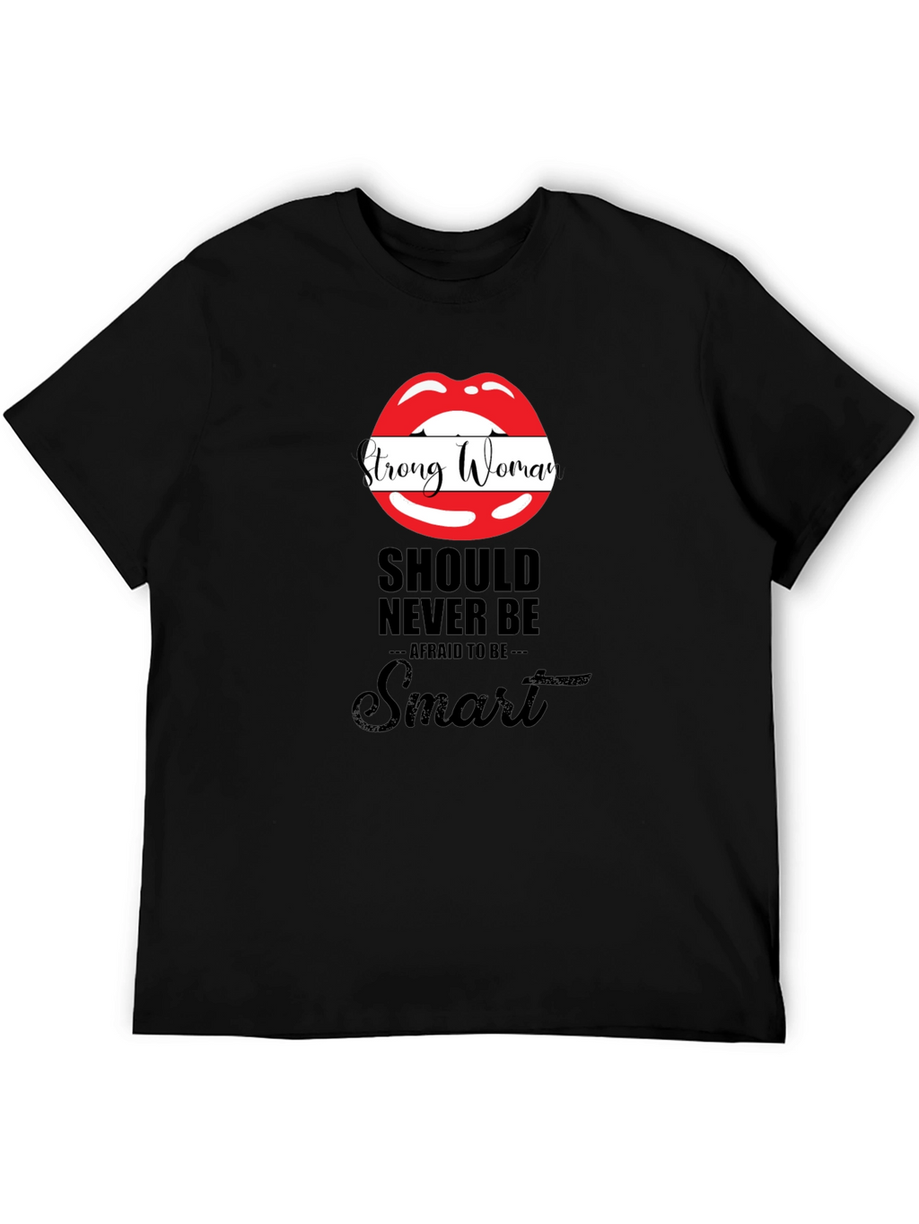 Strong Woman Lips Graphic Black T-Shirt