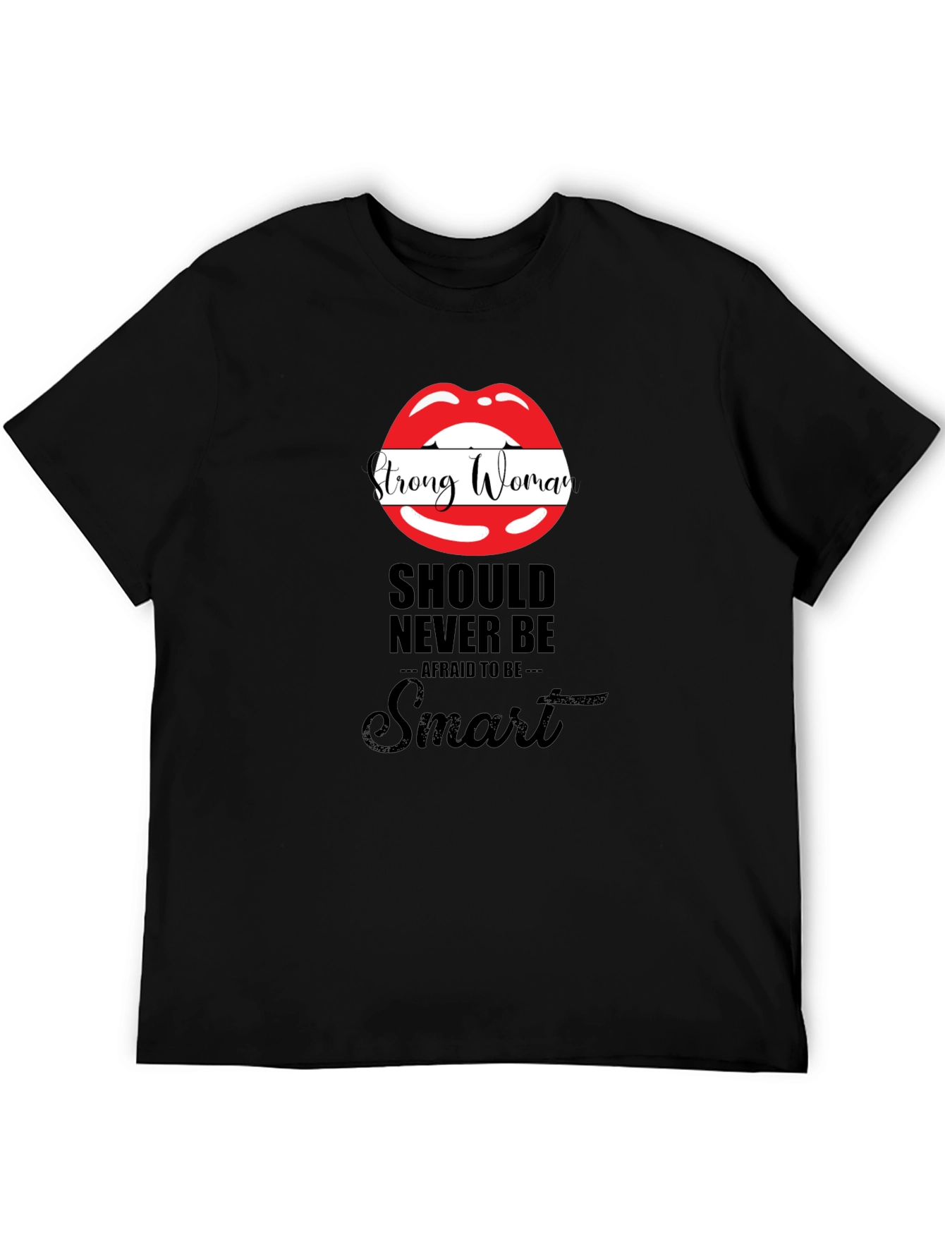 Strong Woman Lips Graphic Black T-Shirt