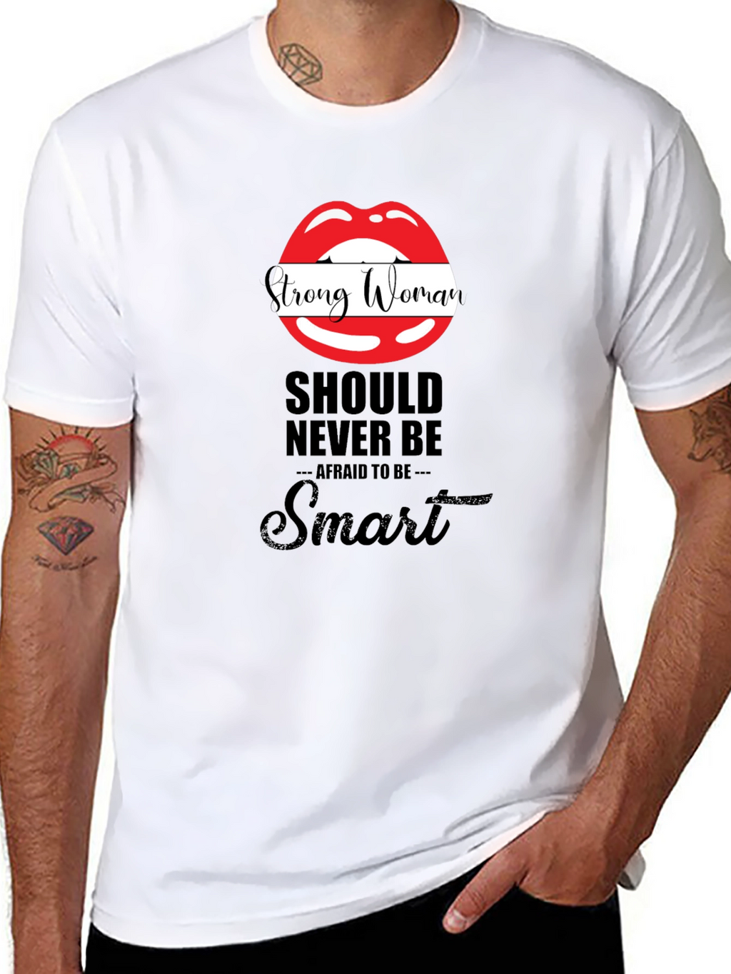Strong Woman Lips Graphic Black T-Shirt