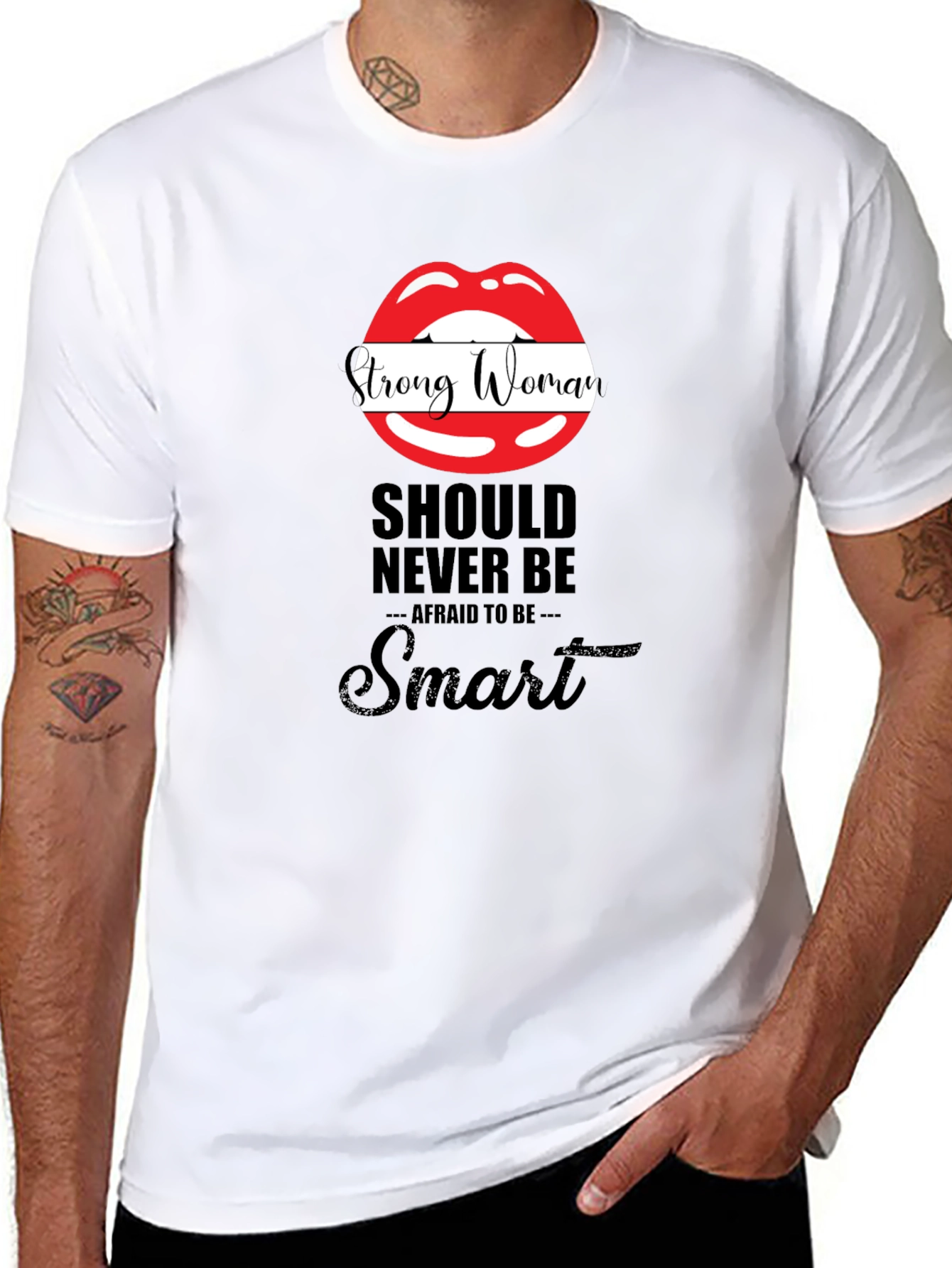 Strong Woman Lips Graphic Black T-Shirt