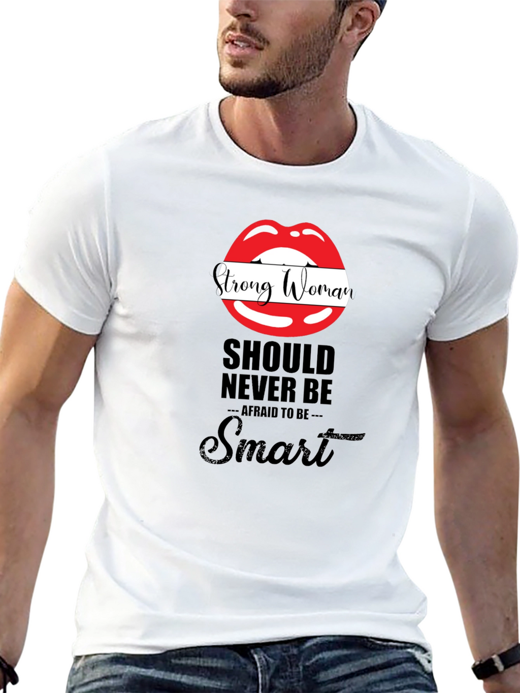 Strong Woman Lips Graphic Black T-Shirt
