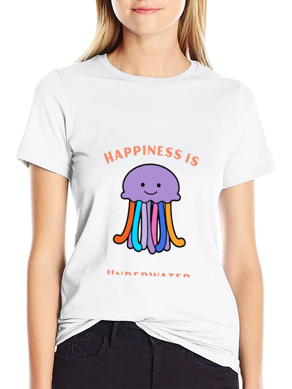 Happiness is Underwater T-Shirt - Black Jellyfish Design