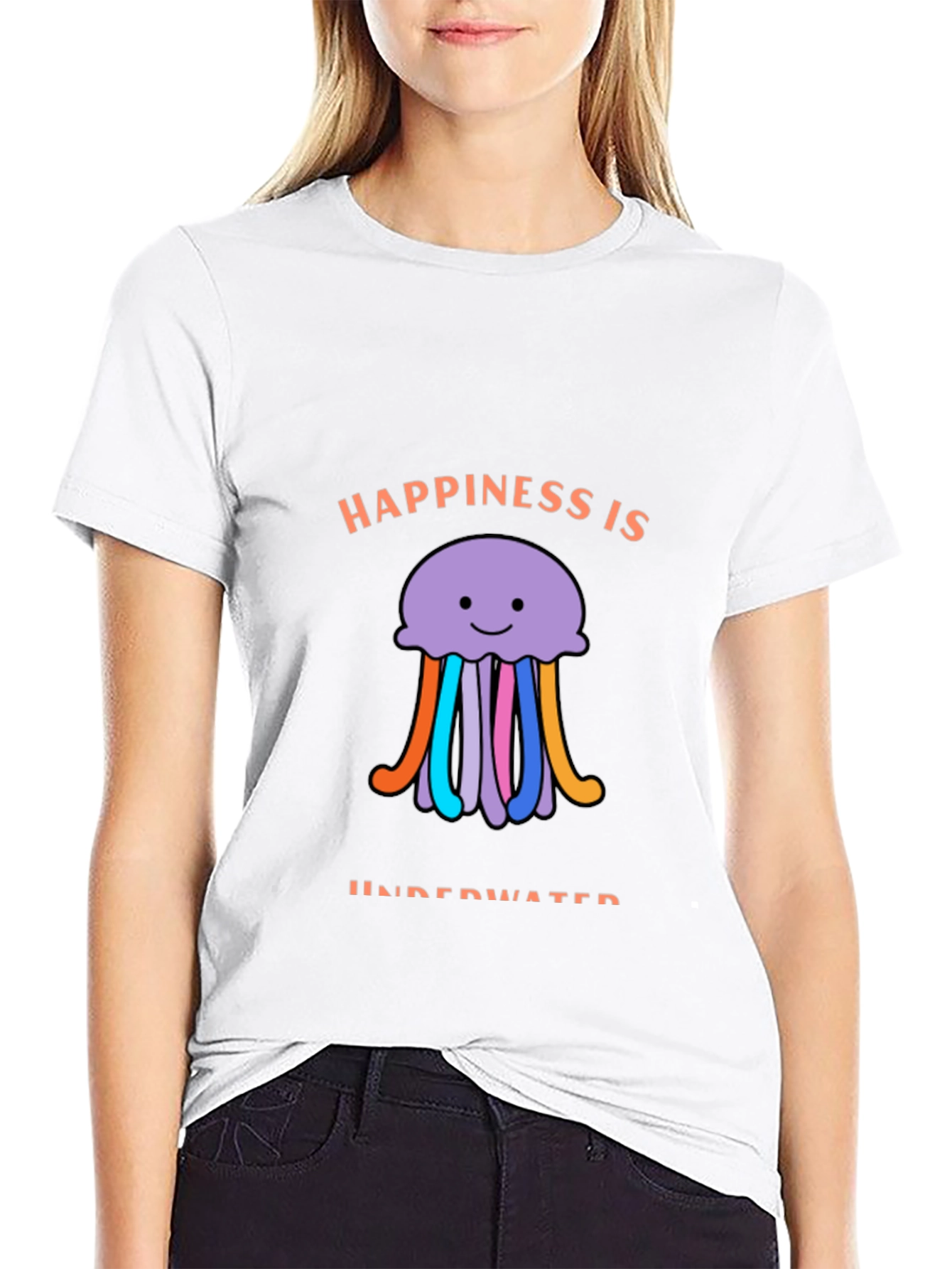Happiness is Underwater T-Shirt - Black Jellyfish Design