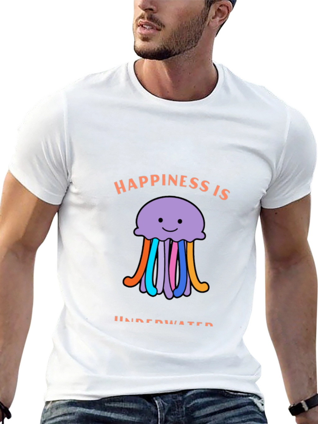 Happiness is Underwater T-Shirt - Black Jellyfish Design