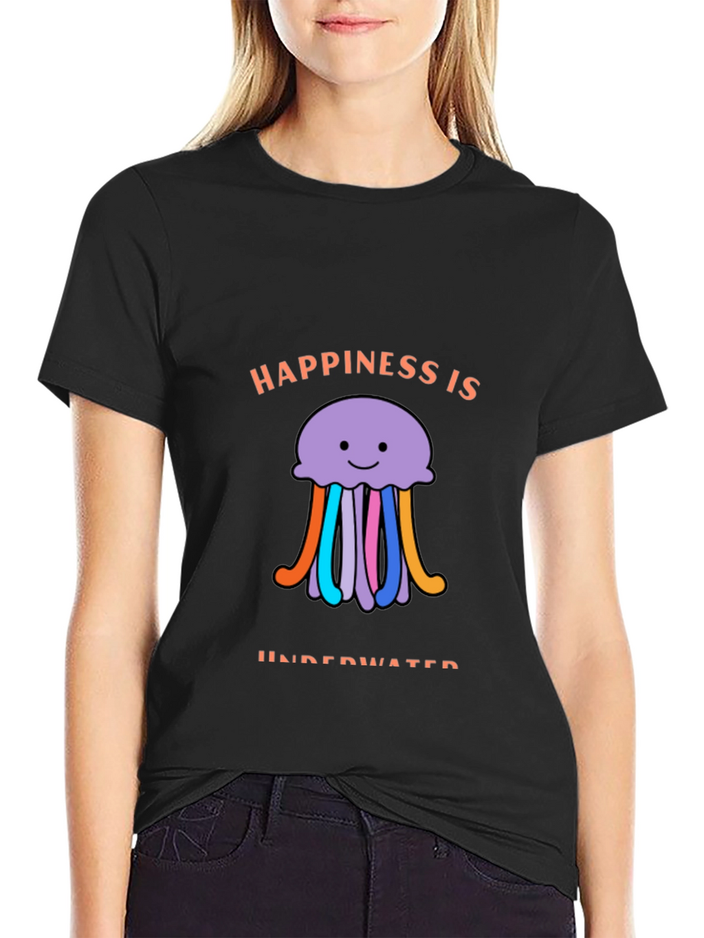 Happiness is Underwater T-Shirt - Black Jellyfish Design