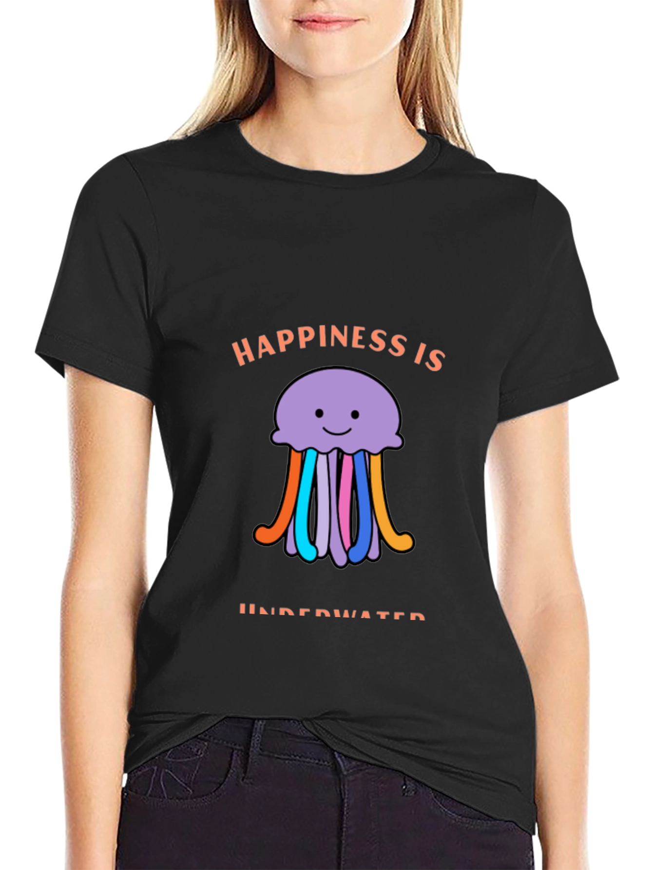 Happiness is Underwater T-Shirt - Black Jellyfish Design