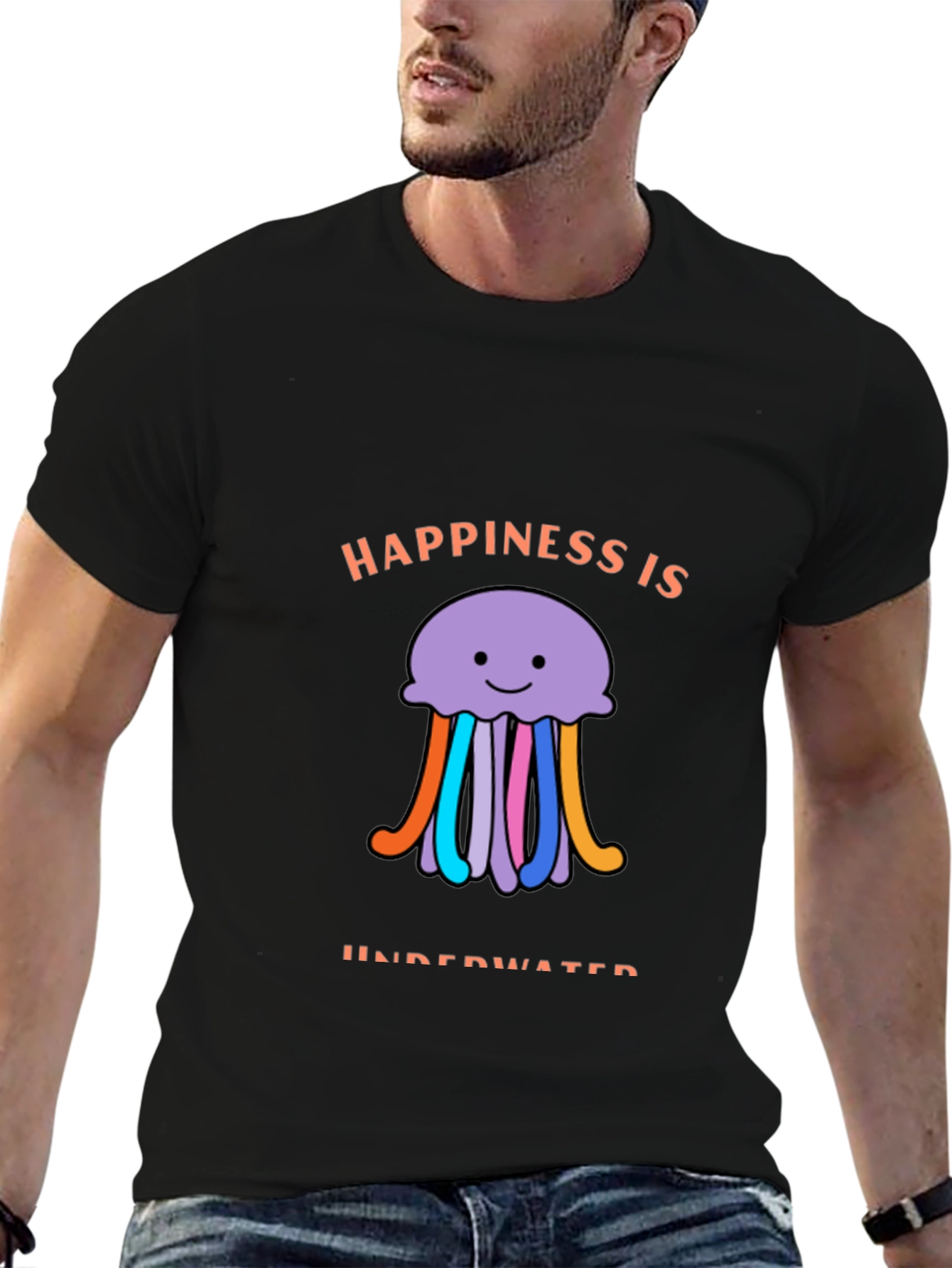 Happiness is Underwater T-Shirt - Black Jellyfish Design