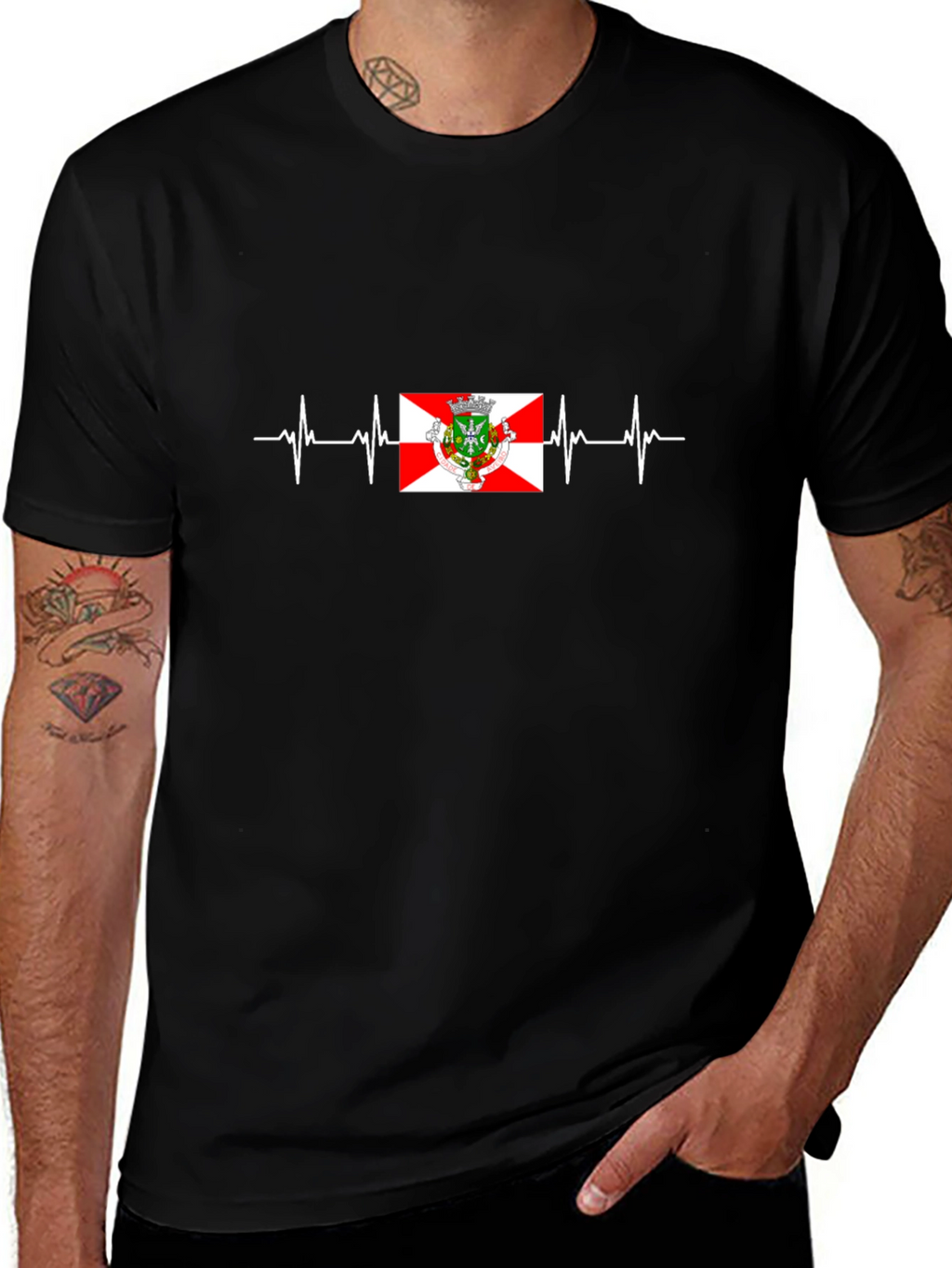 Black Heartbeat Santa Cruz de Tenerife Flag T-Shirt