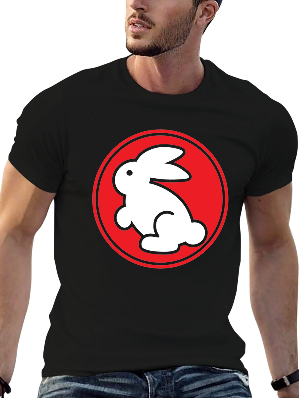 Rabbit Graphic Tee - Black Crew Neck