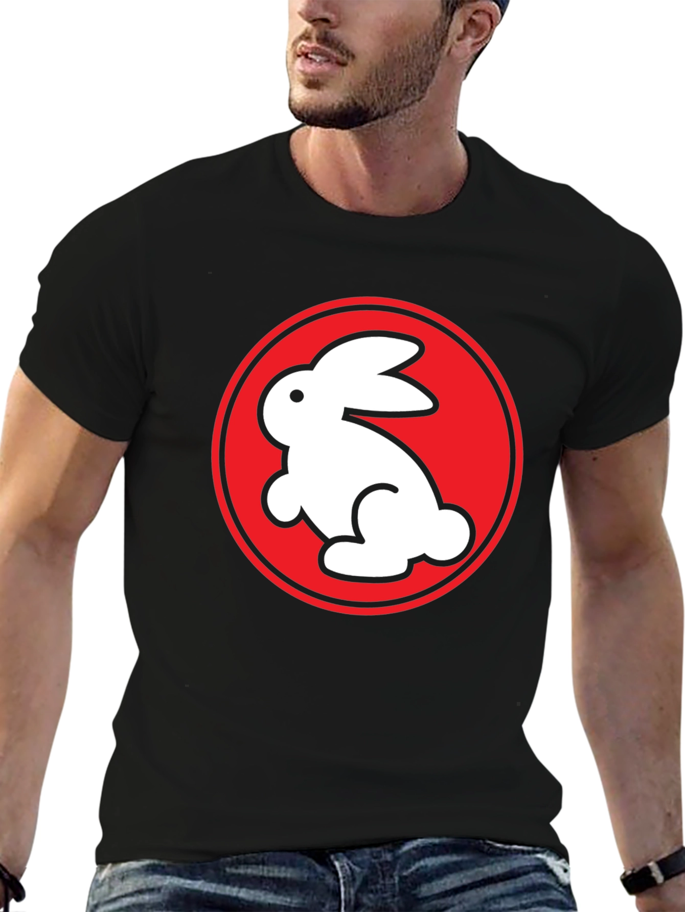 Rabbit Graphic Tee - Black Crew Neck