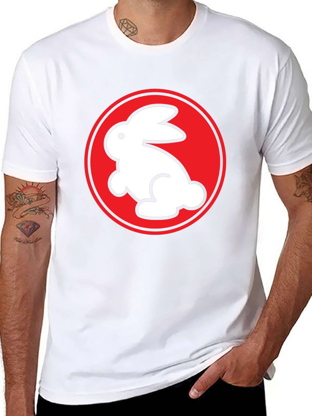 Rabbit Graphic Tee - Black Crew Neck