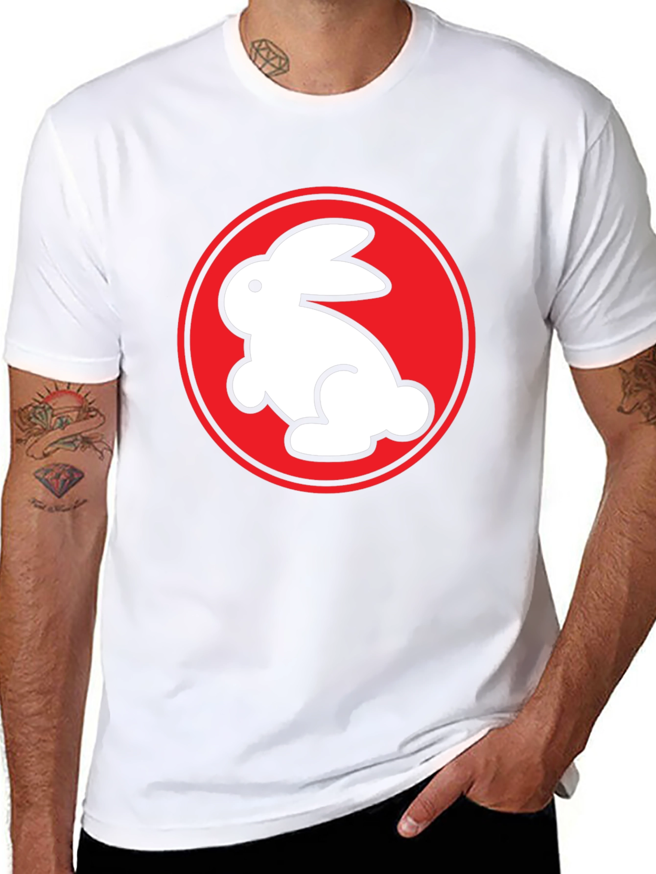 Rabbit Graphic Tee - Black Crew Neck