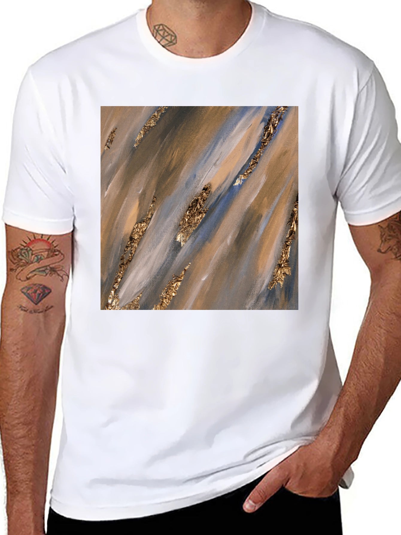 Abstract Art Gold Accent Black T-Shirt