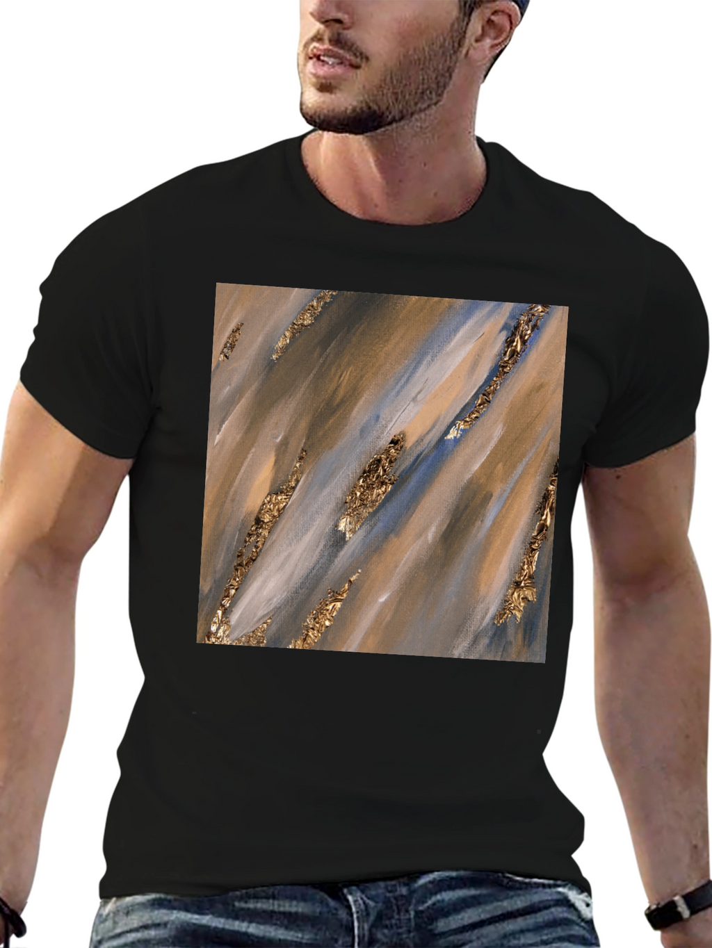 Abstract Art Gold Accent Black T-Shirt