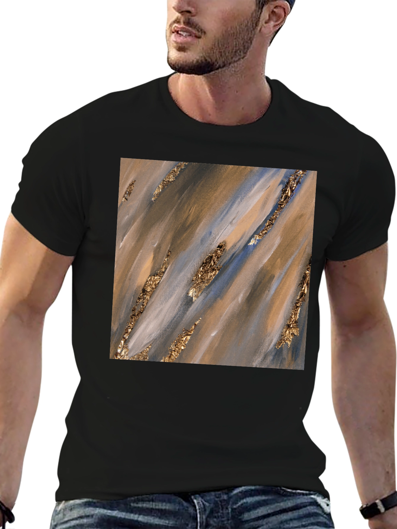 Abstract Art Gold Accent Black T-Shirt