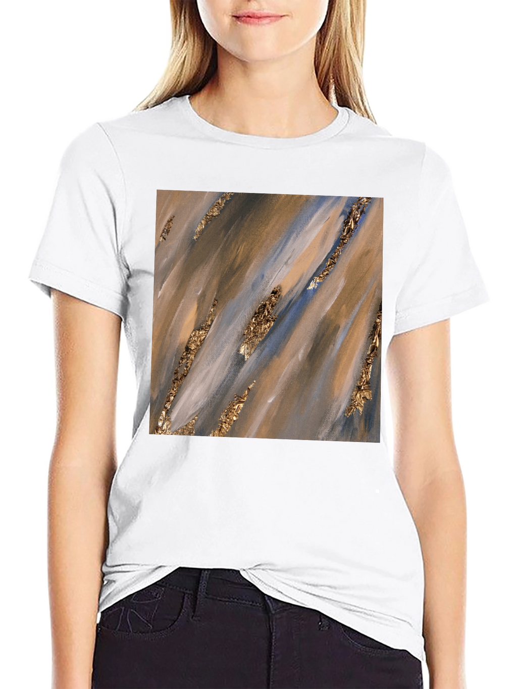 Abstract Art Gold Accent Black T-Shirt