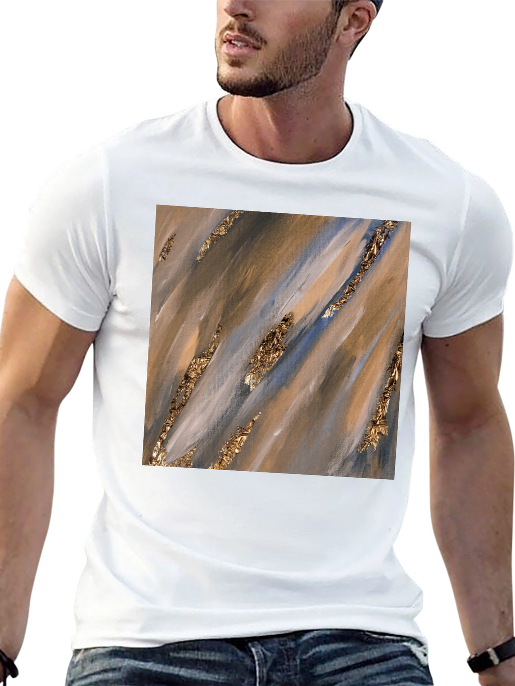 Abstract Art Gold Accent Black T-Shirt