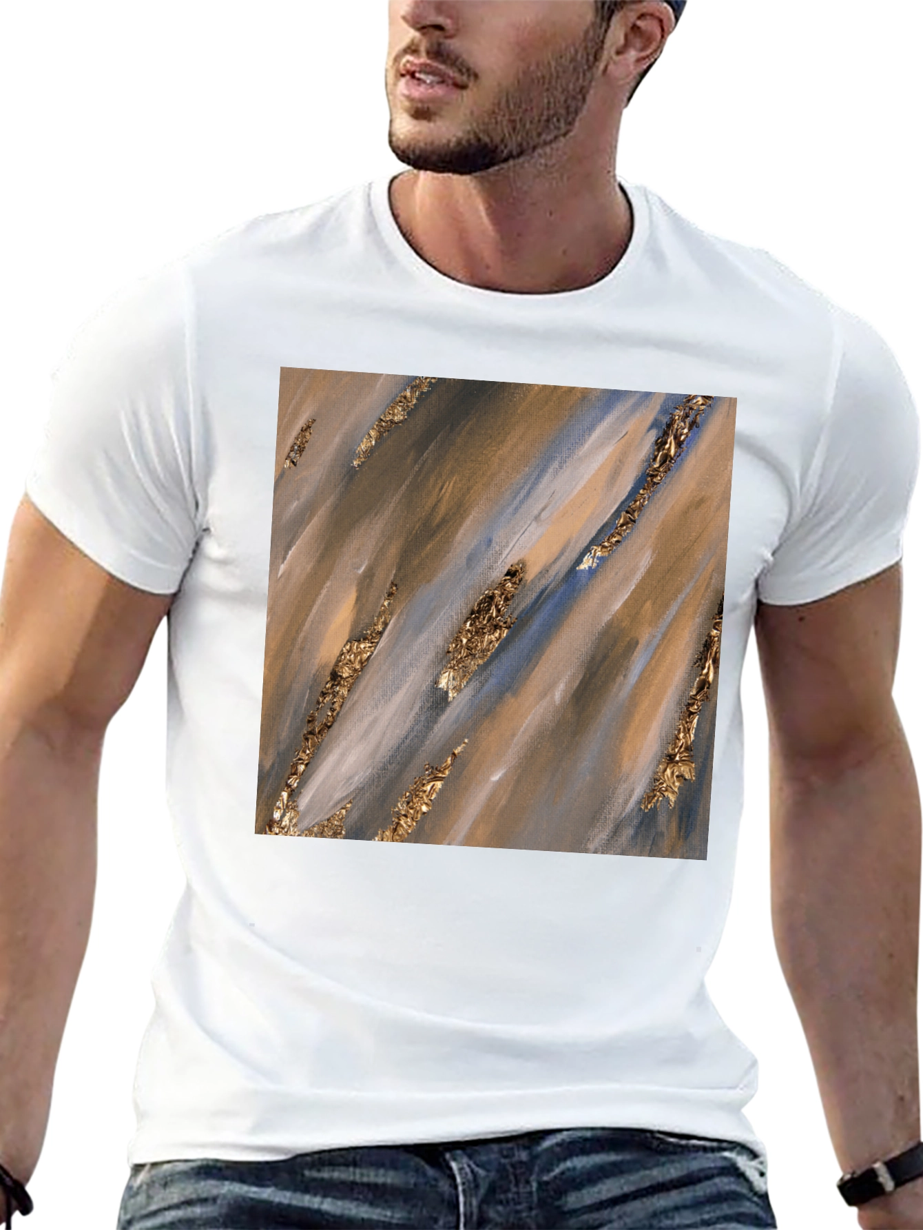 Abstract Art Gold Accent Black T-Shirt