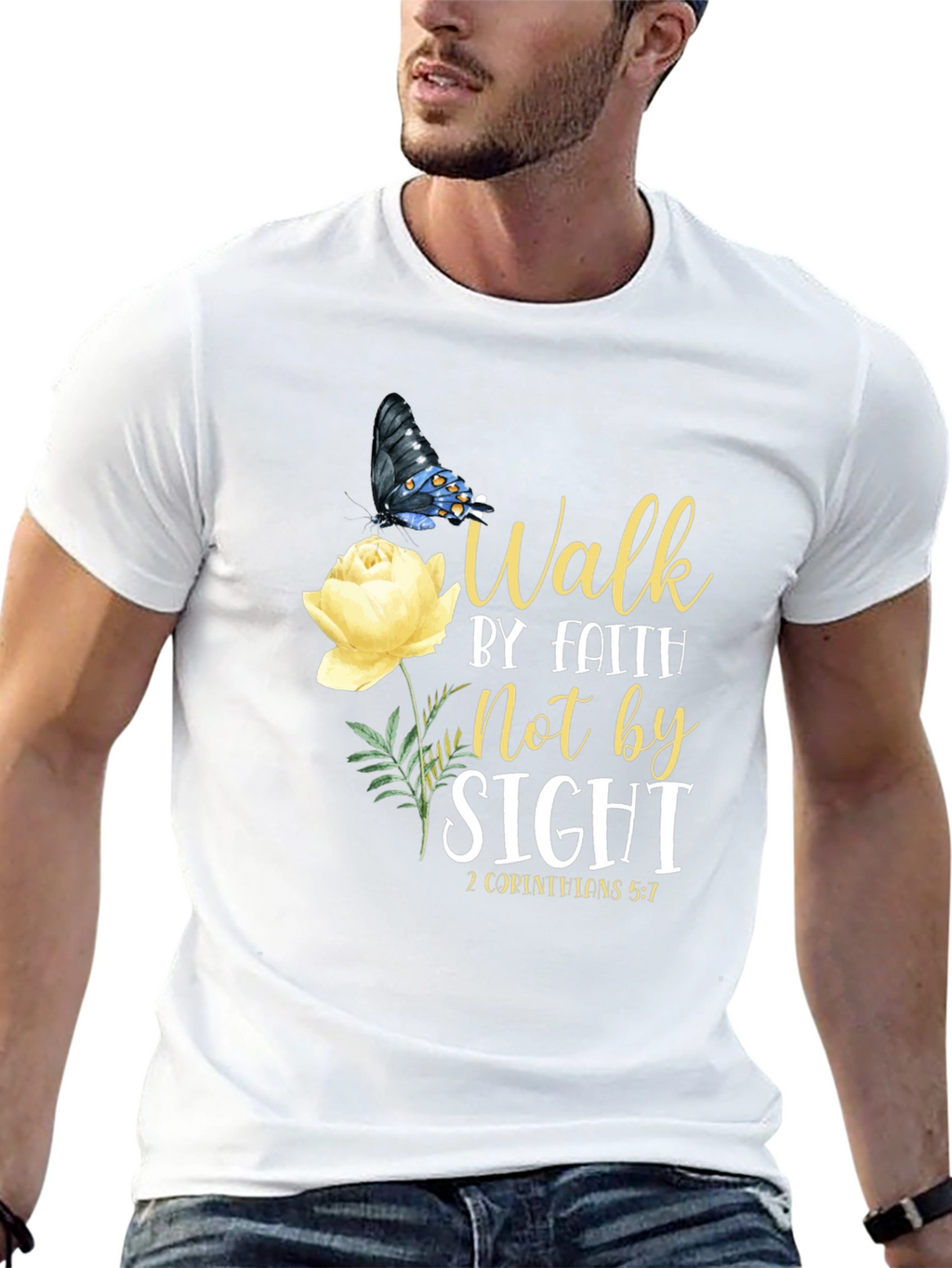 Faith Walk T-Shirt - Butterfly & Rose Design