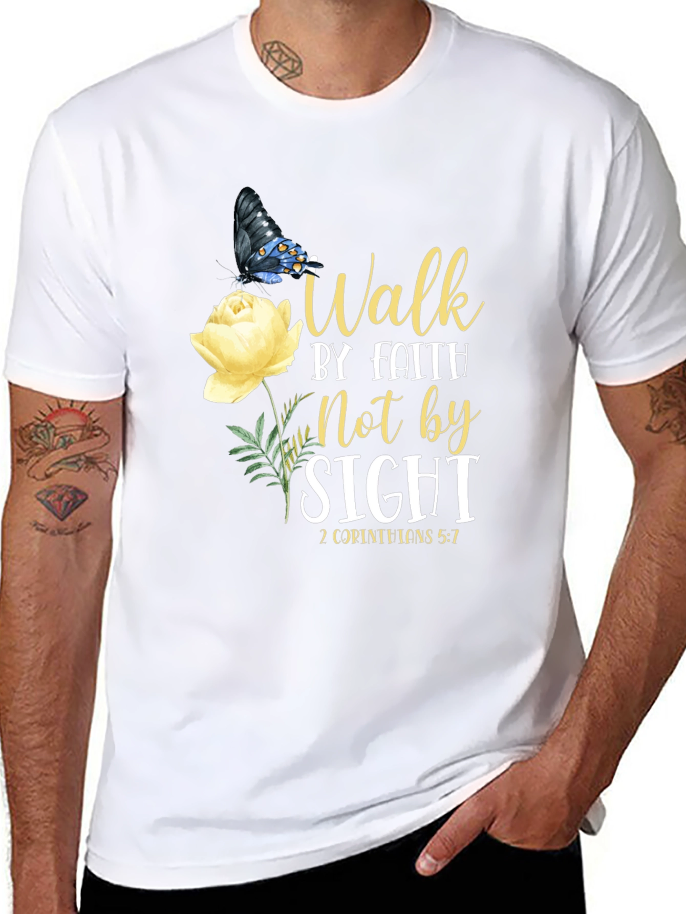 Faith Walk T-Shirt - Butterfly & Rose Design