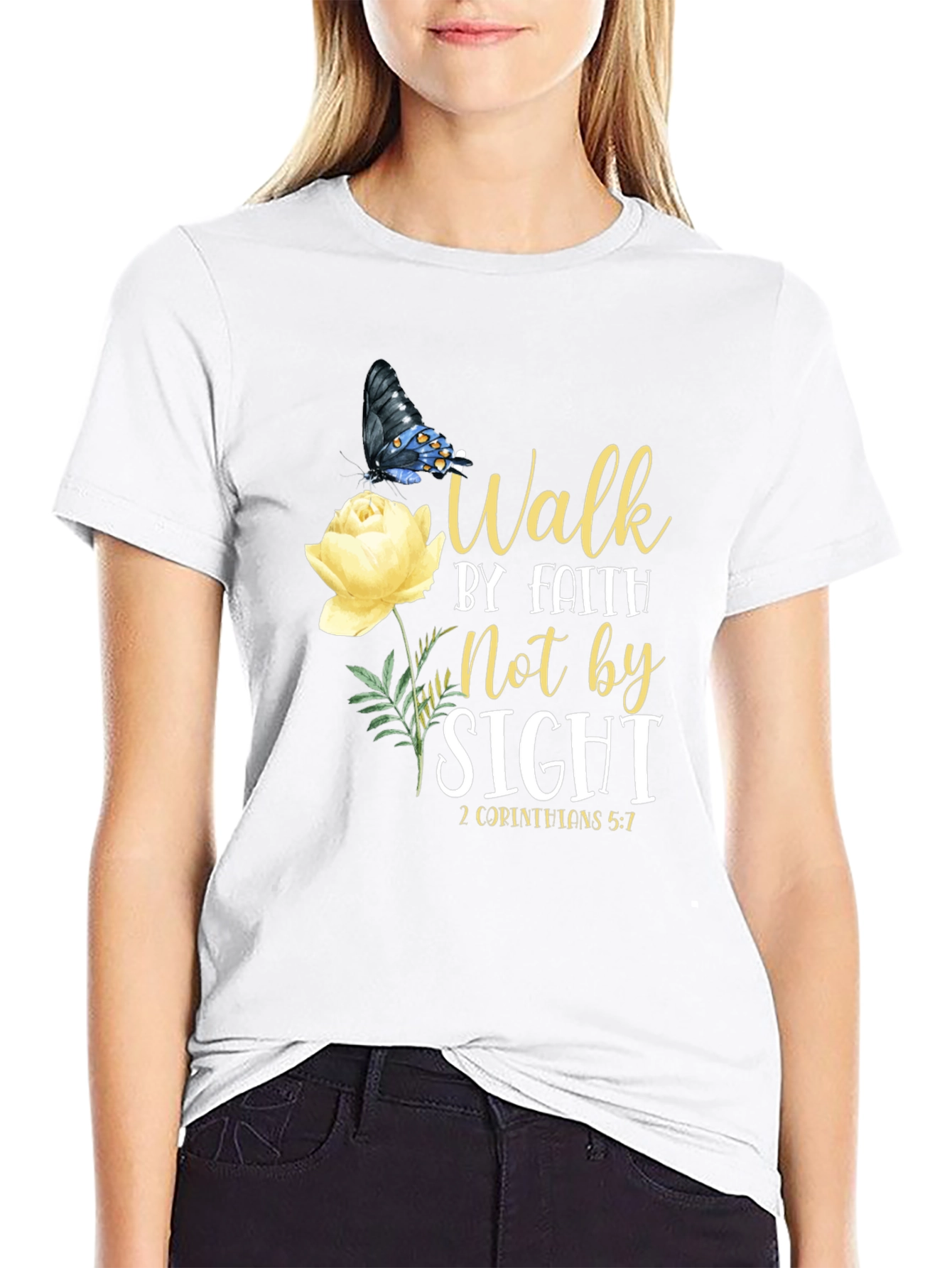 Faith Walk T-Shirt - Butterfly & Rose Design