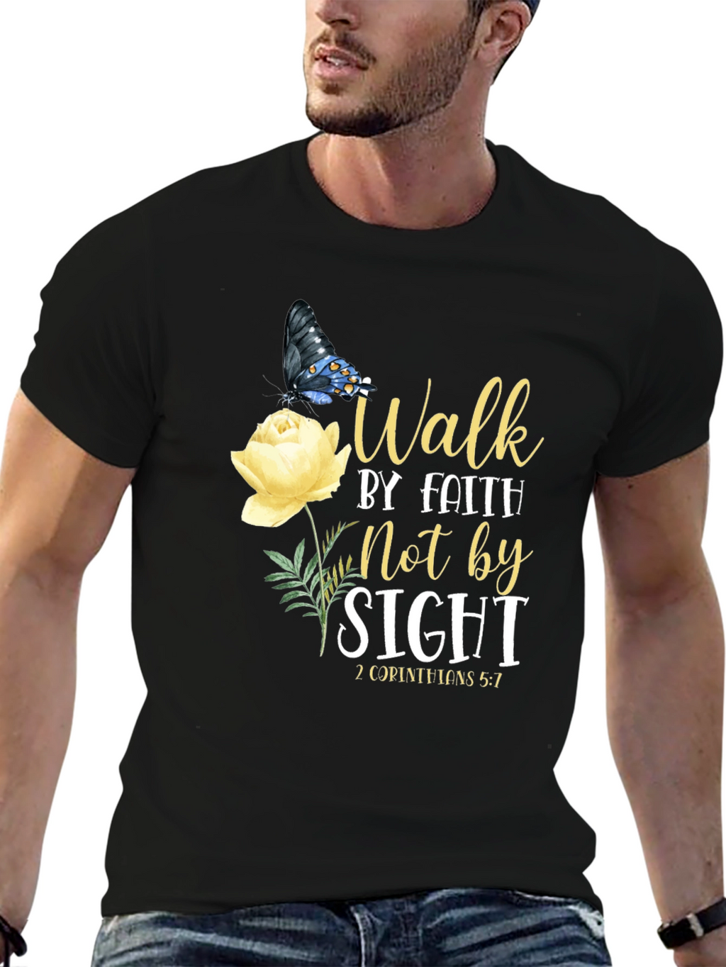 Faith Walk T-Shirt - Butterfly & Rose Design