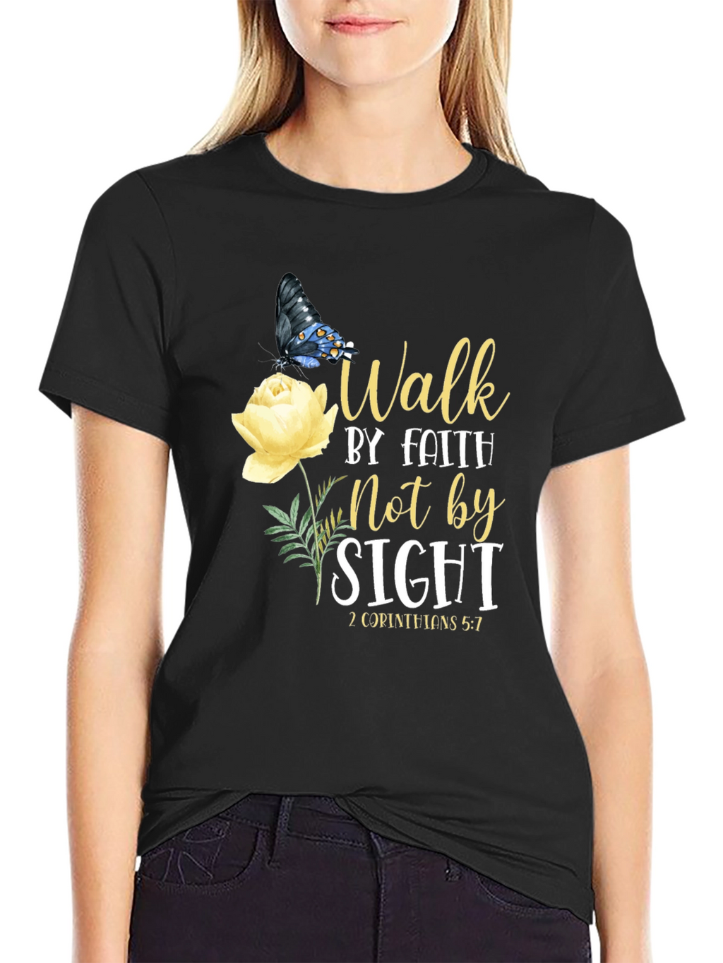 Faith Walk T-Shirt - Butterfly & Rose Design