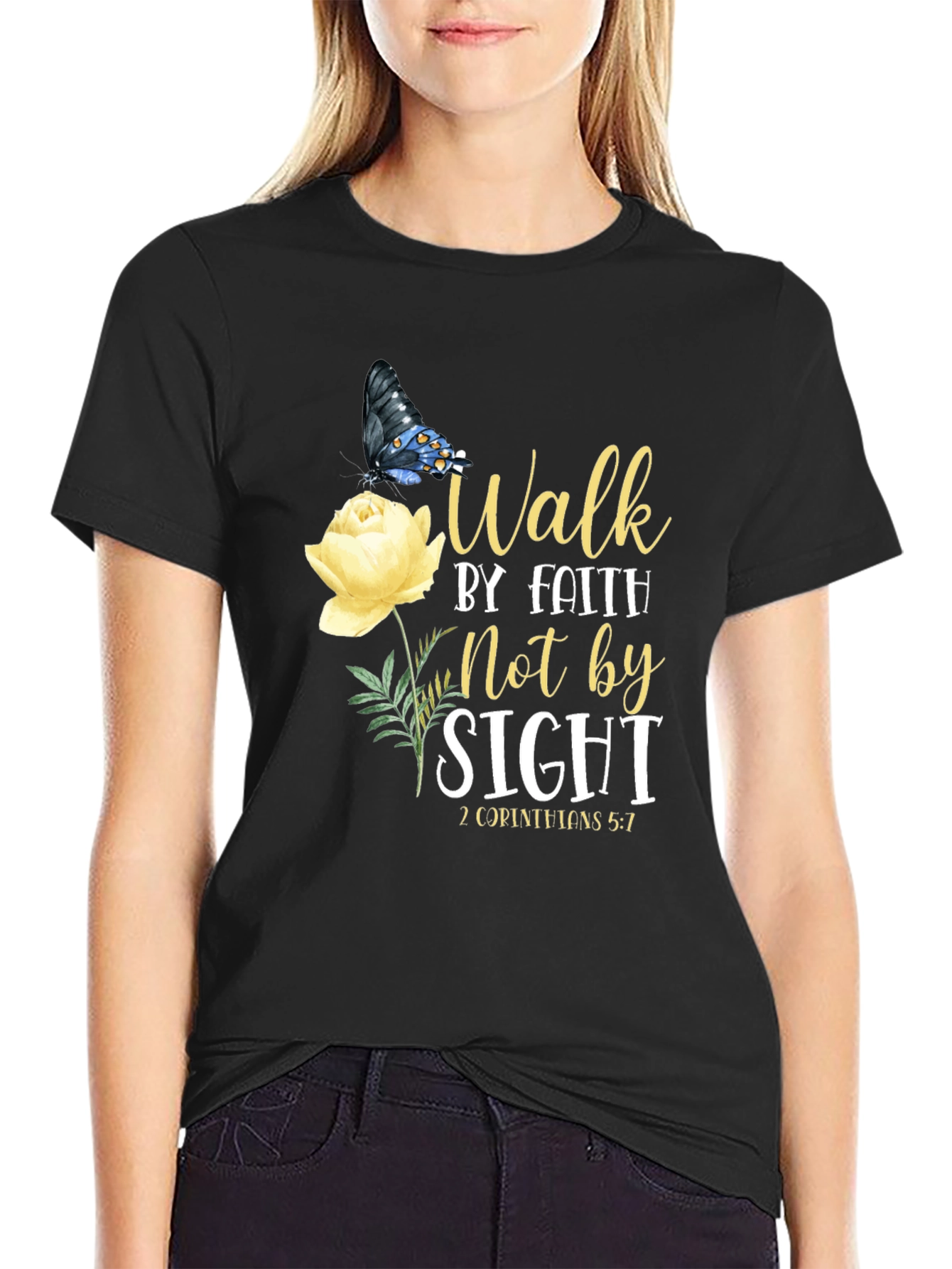 Faith Walk T-Shirt - Butterfly & Rose Design
