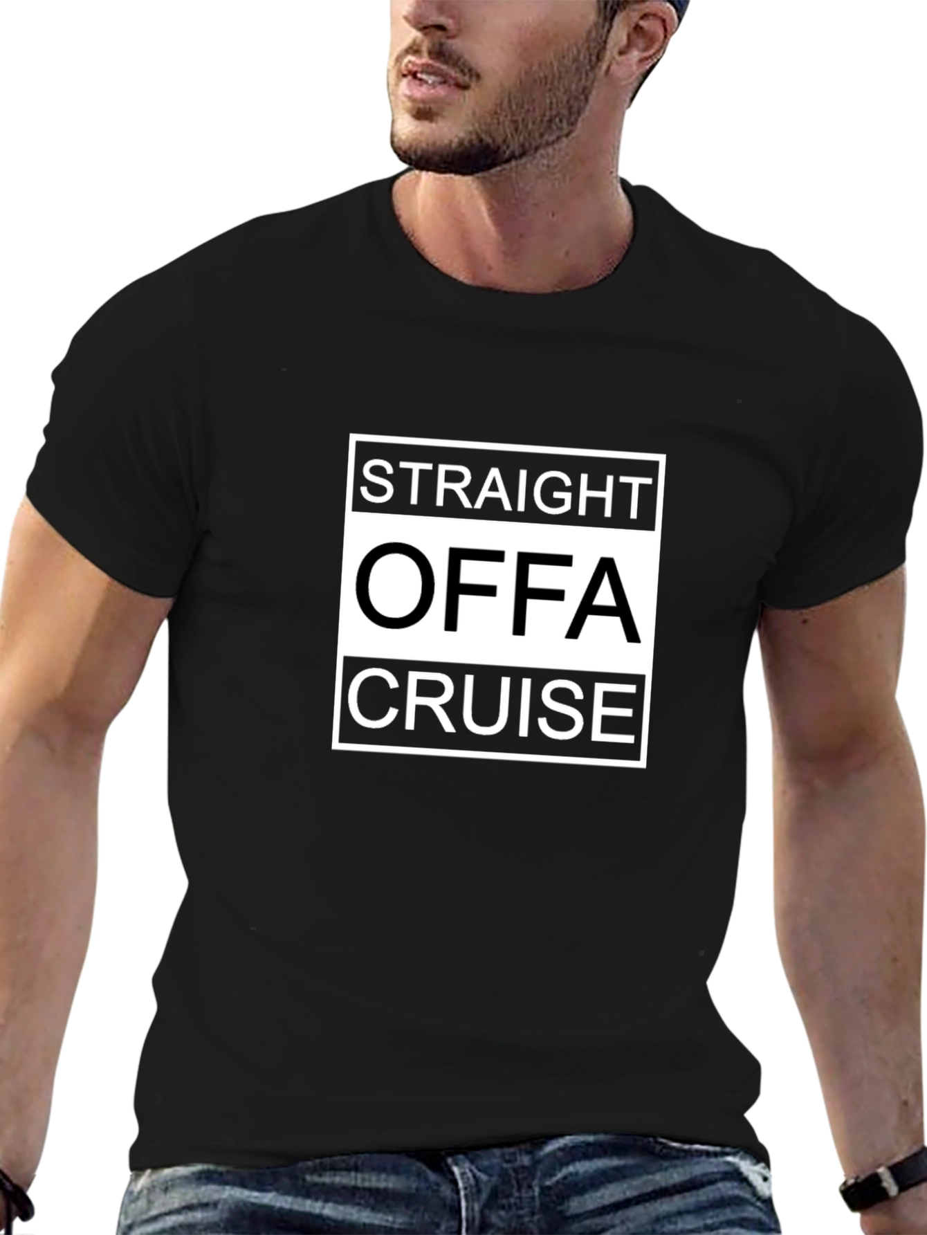 Straight Offa Cruise Black Graphic T-Shirt
