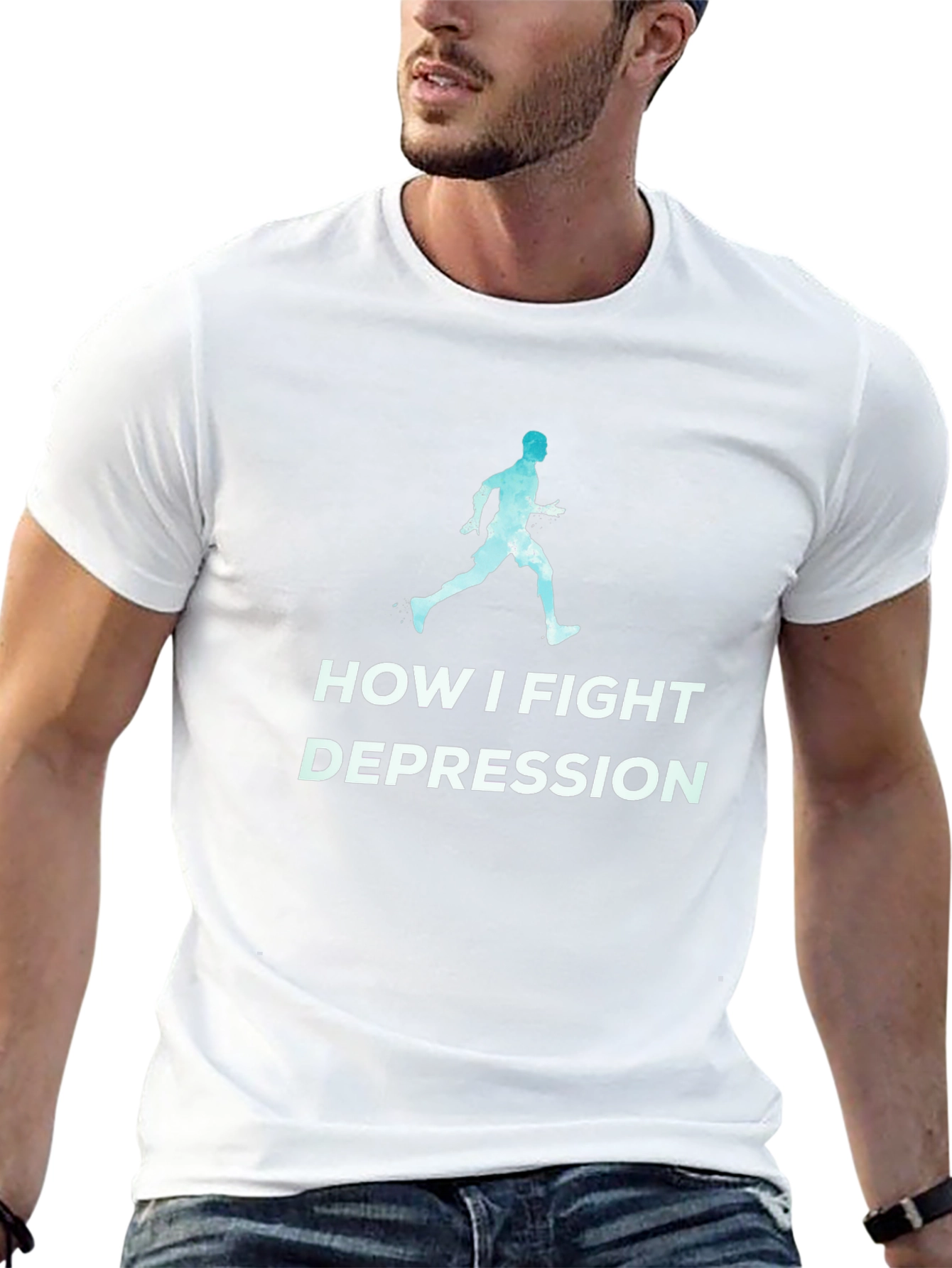 Fight Depression Running T-Shirt - Motivational Tee