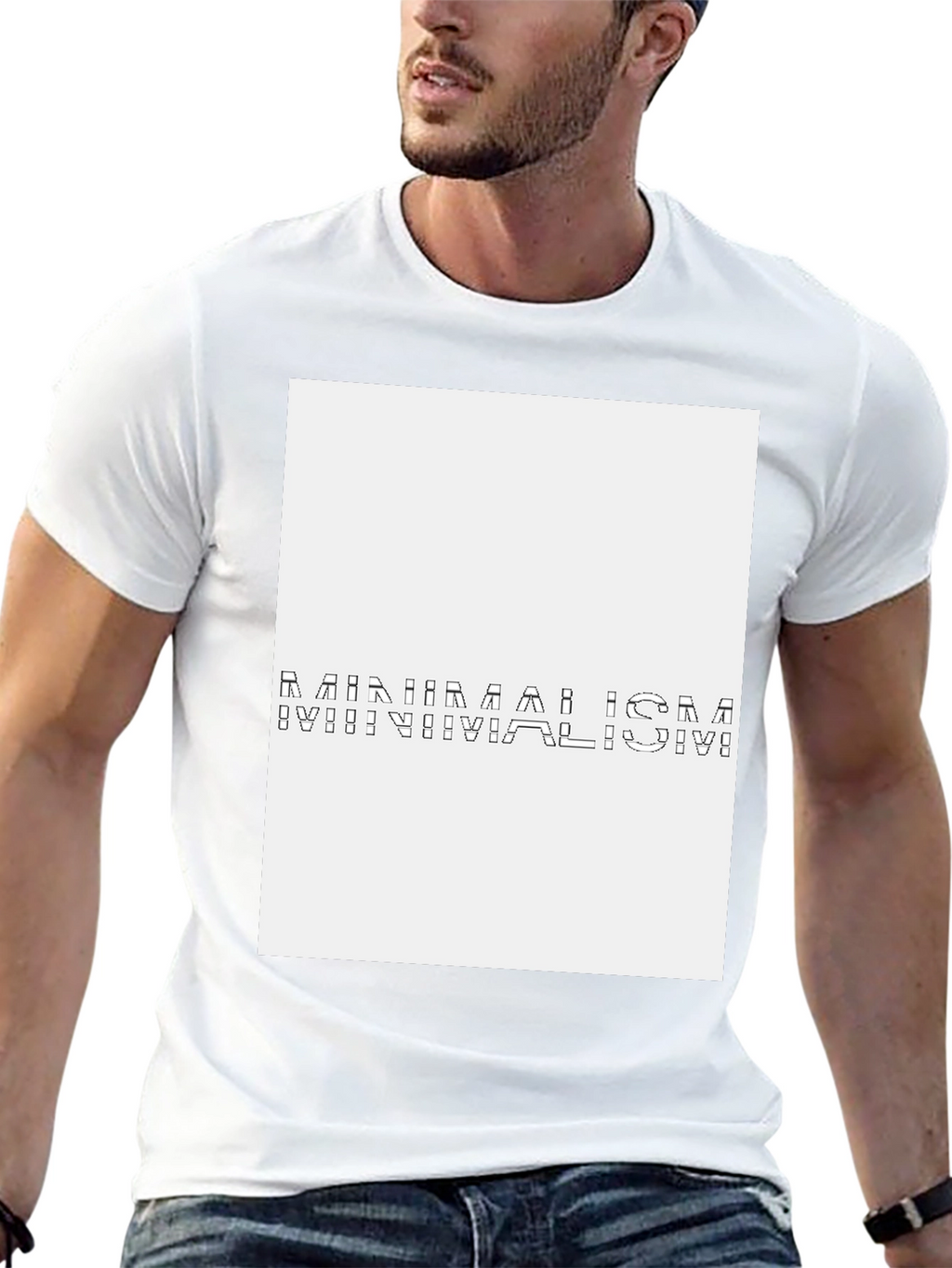 Abstract Black T-Shirt with White Panel