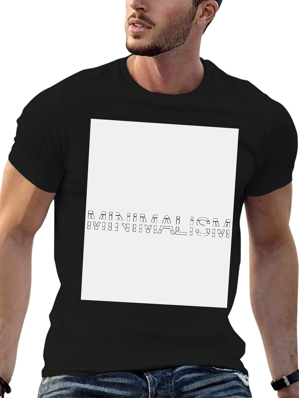 Abstract Black T-Shirt with White Panel