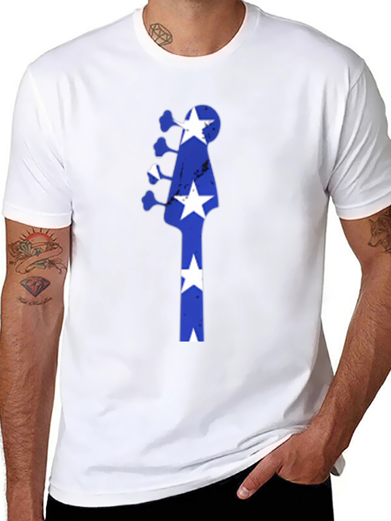 Blue Star Guitar Head Black T-Shirt