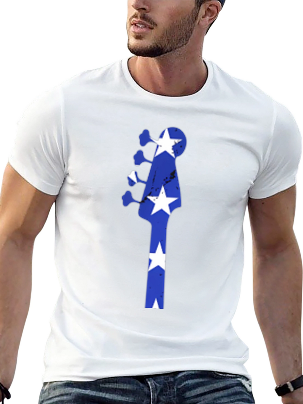 Blue Star Guitar Head Black T-Shirt